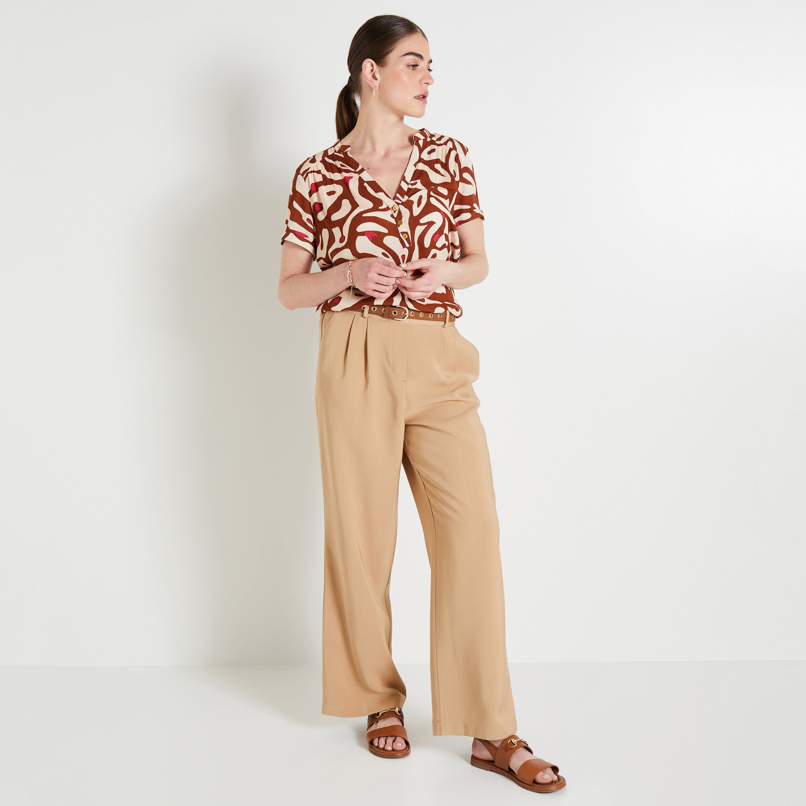 Pantalon large &agrave; pinces femme
