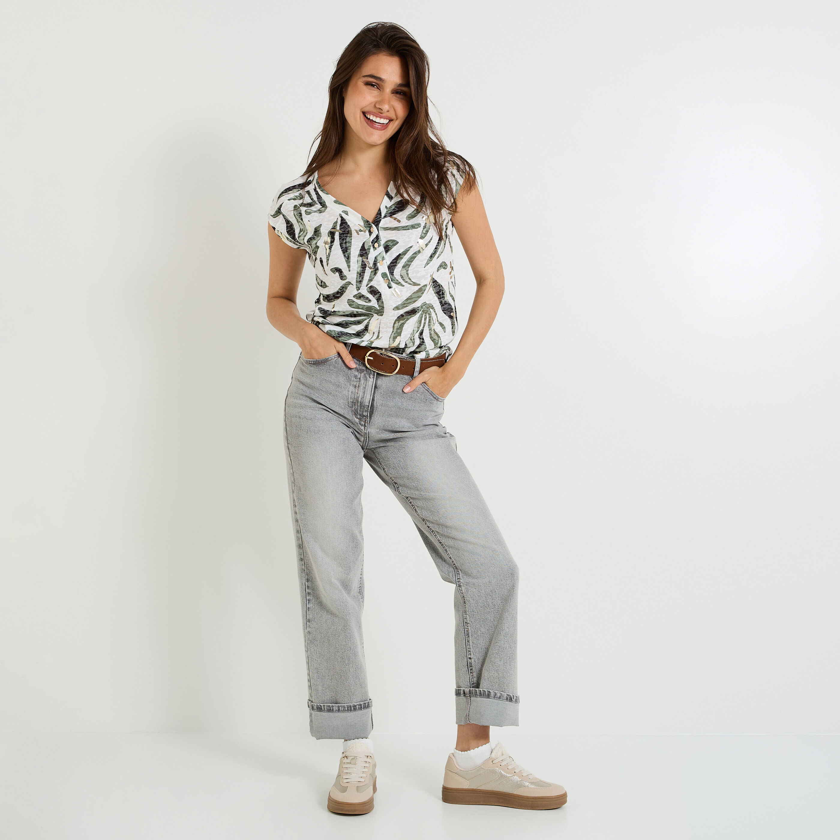 T-shirt imprim&eacute; feuillage femme