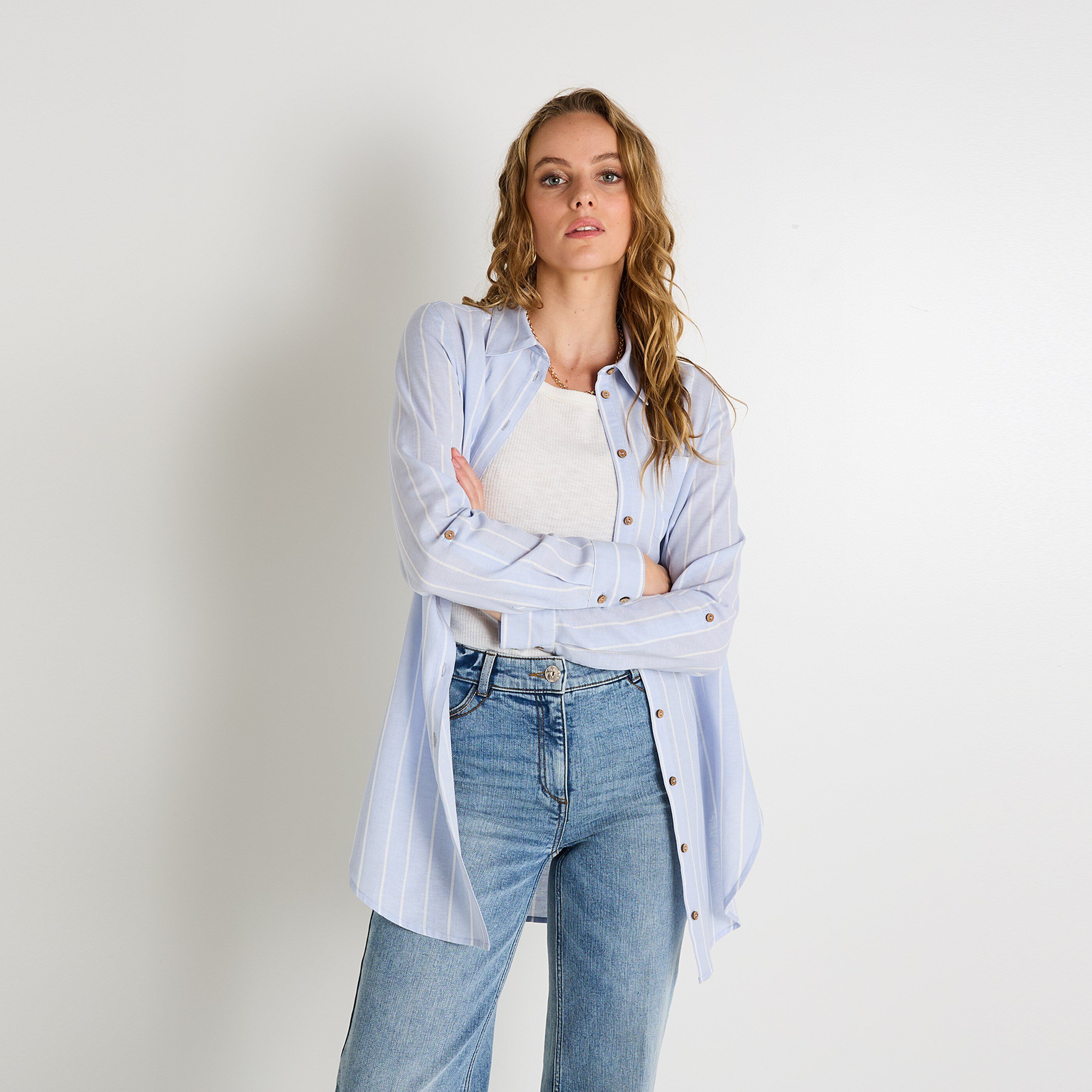 Chemise longue ray&eacute;e femme