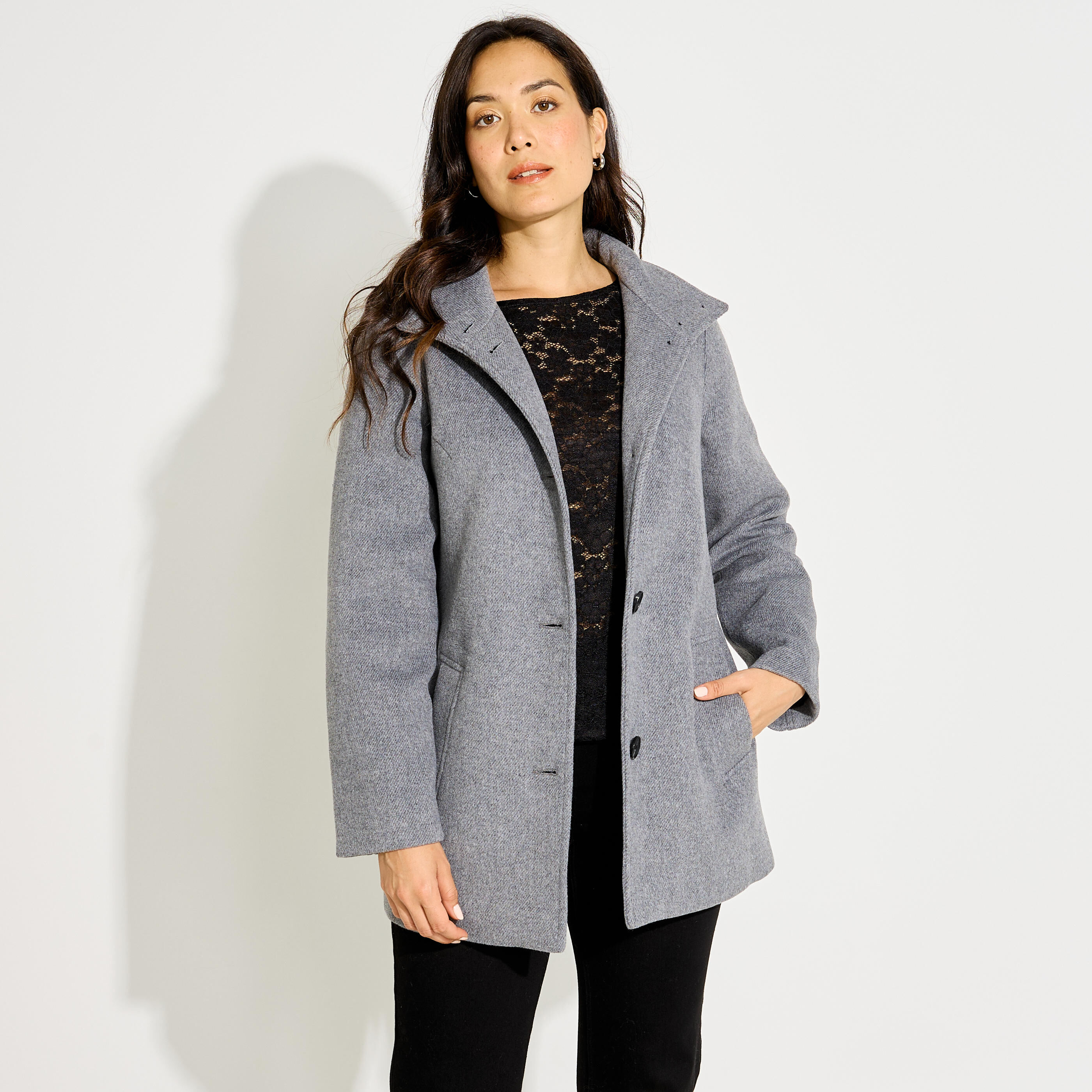 Manteau mi-long col montant femme