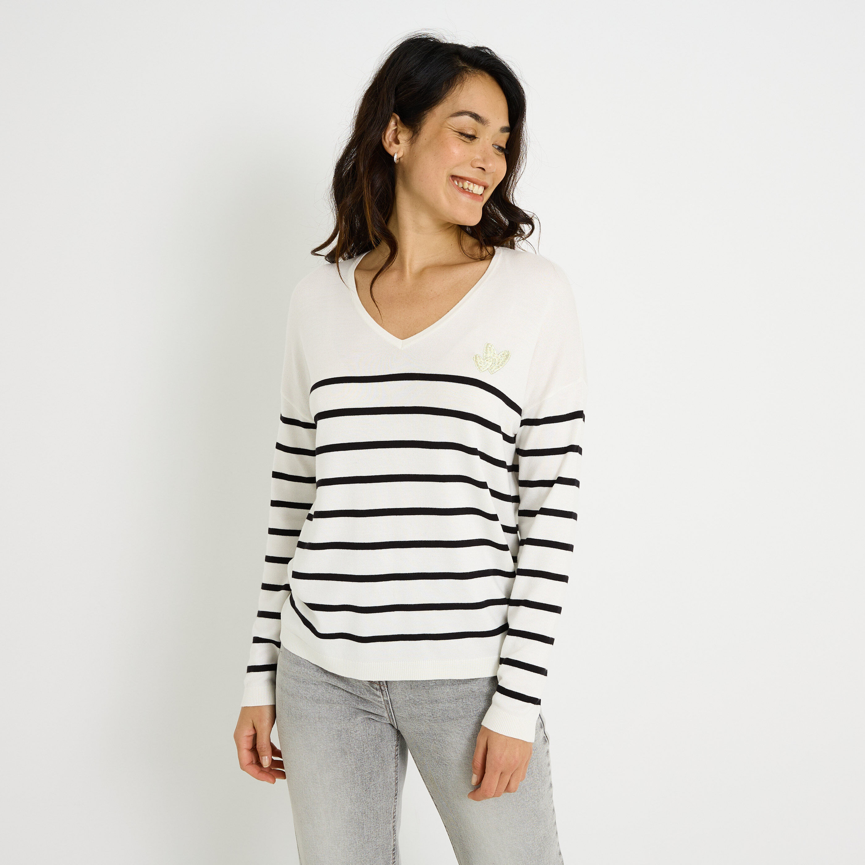 Pull loose &agrave; rayures femme