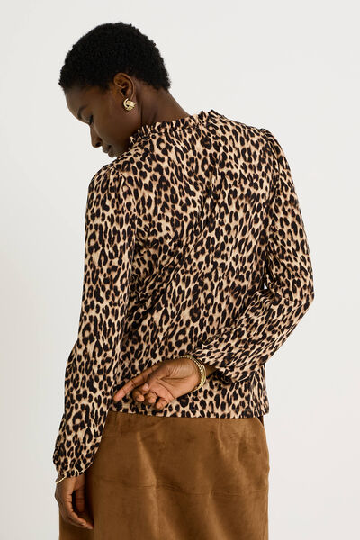 Blouse imprimé léopard à col V femme