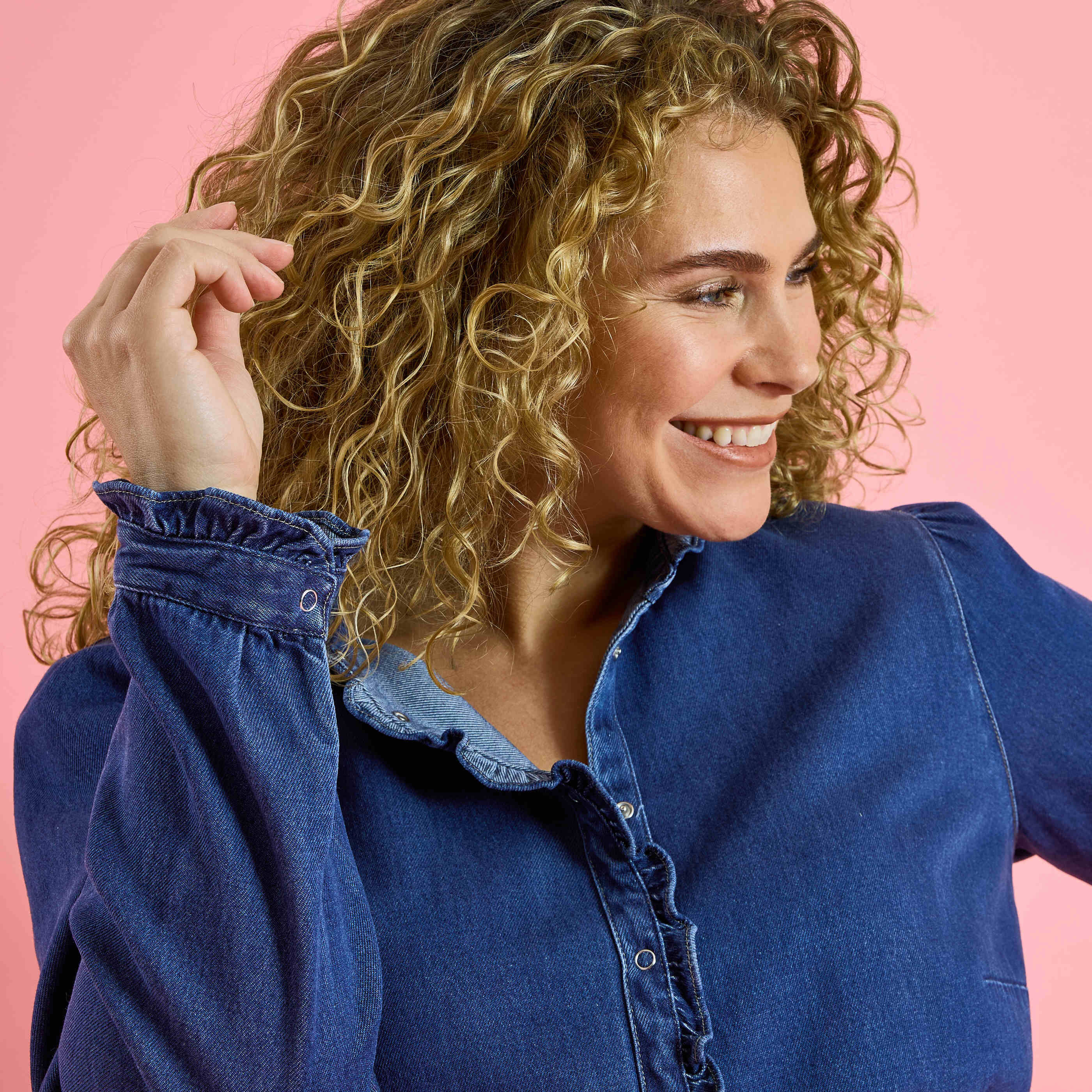 Chemise en denim &agrave; volants femme