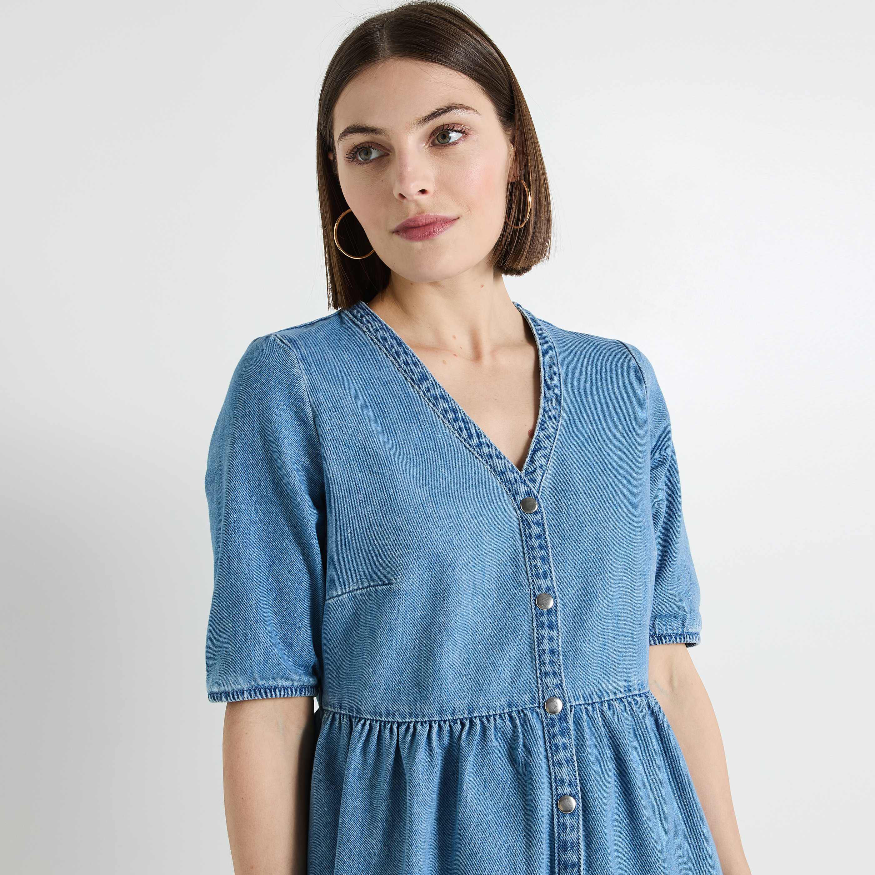 Robe en denim &agrave; volants femme