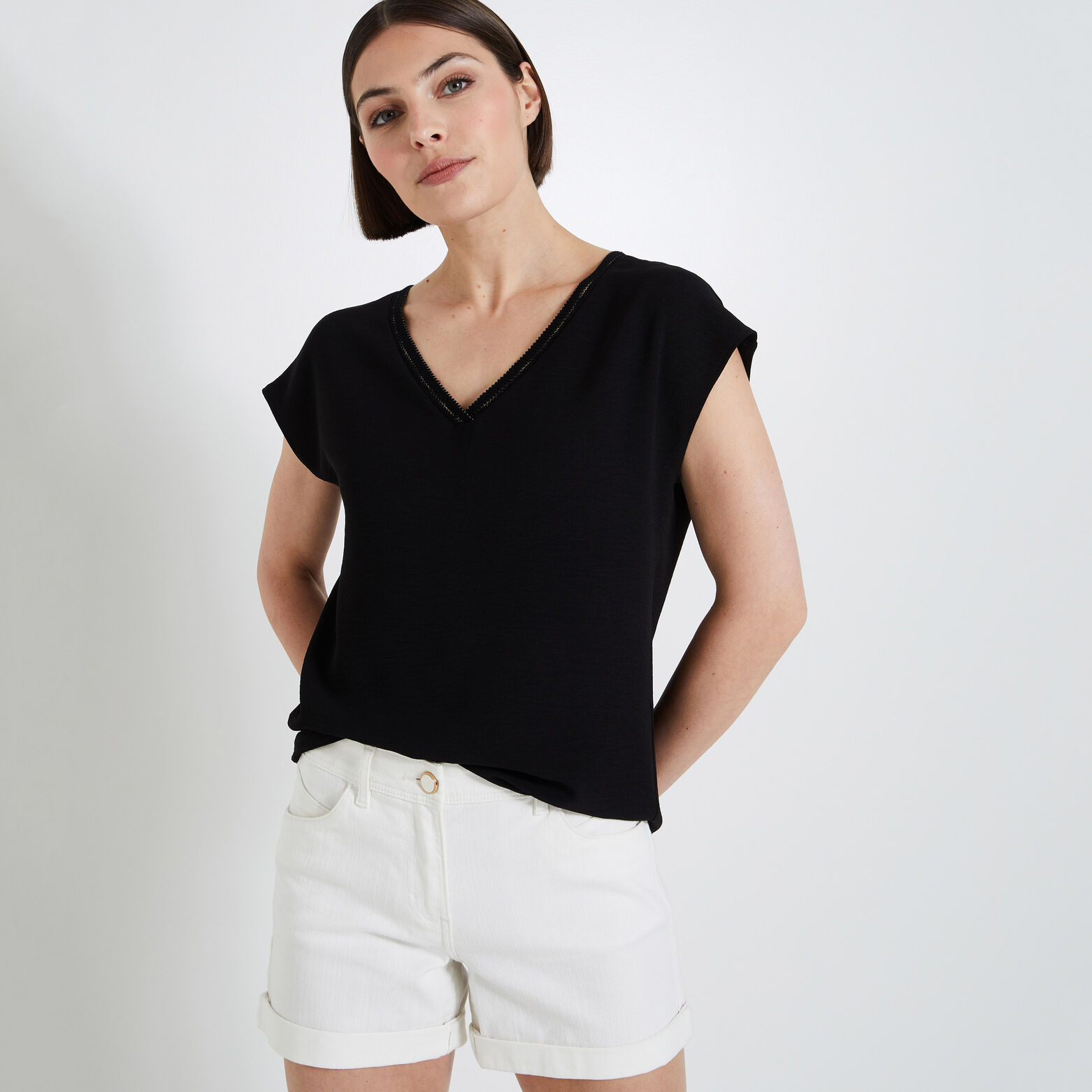 Blouse manches courtes femme NOIR