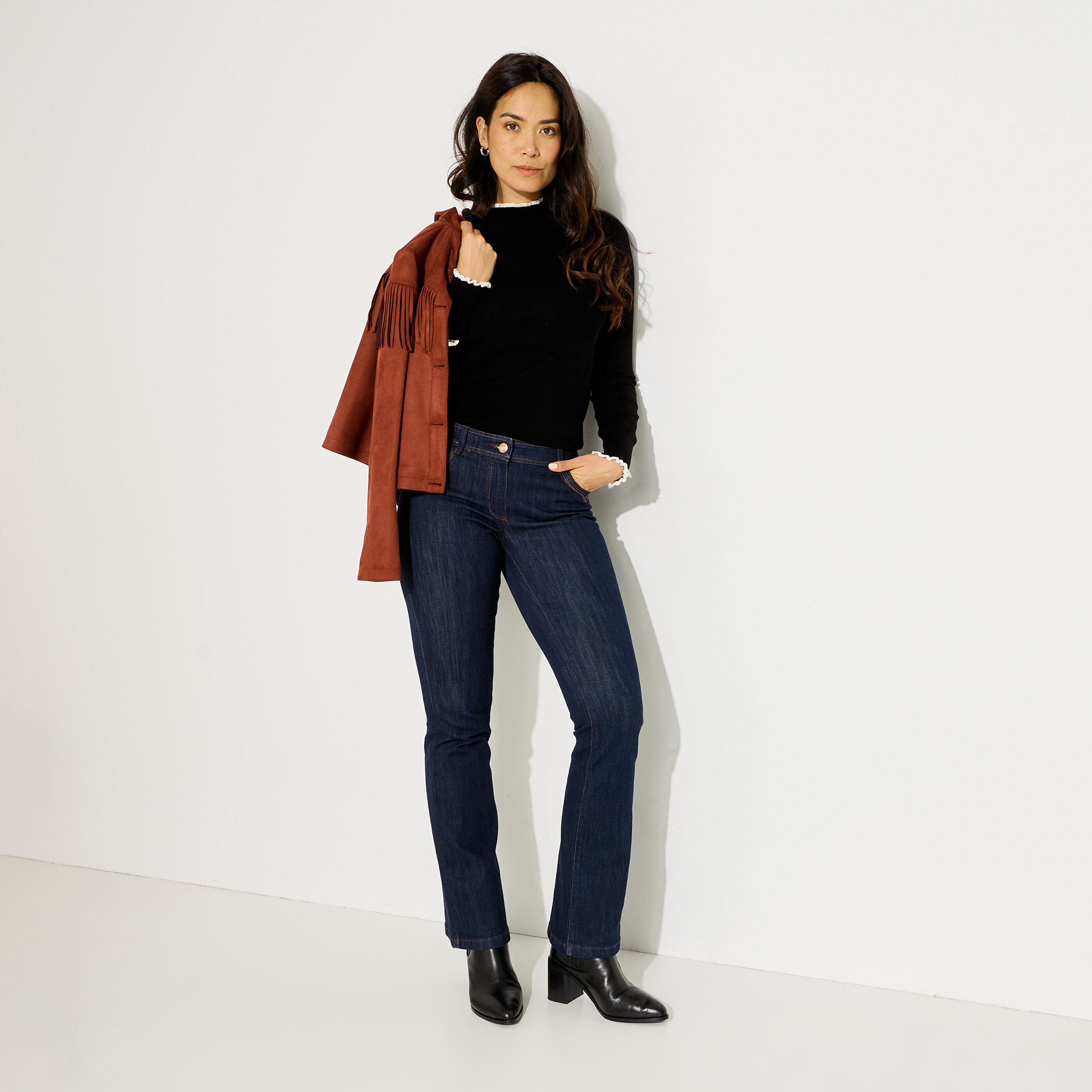 Pull col montant volant&eacute; femme