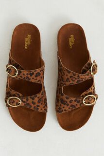Mule léopard croûte de cuir femme