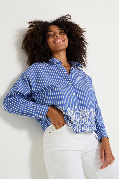 Chemise rayée à broderies femme