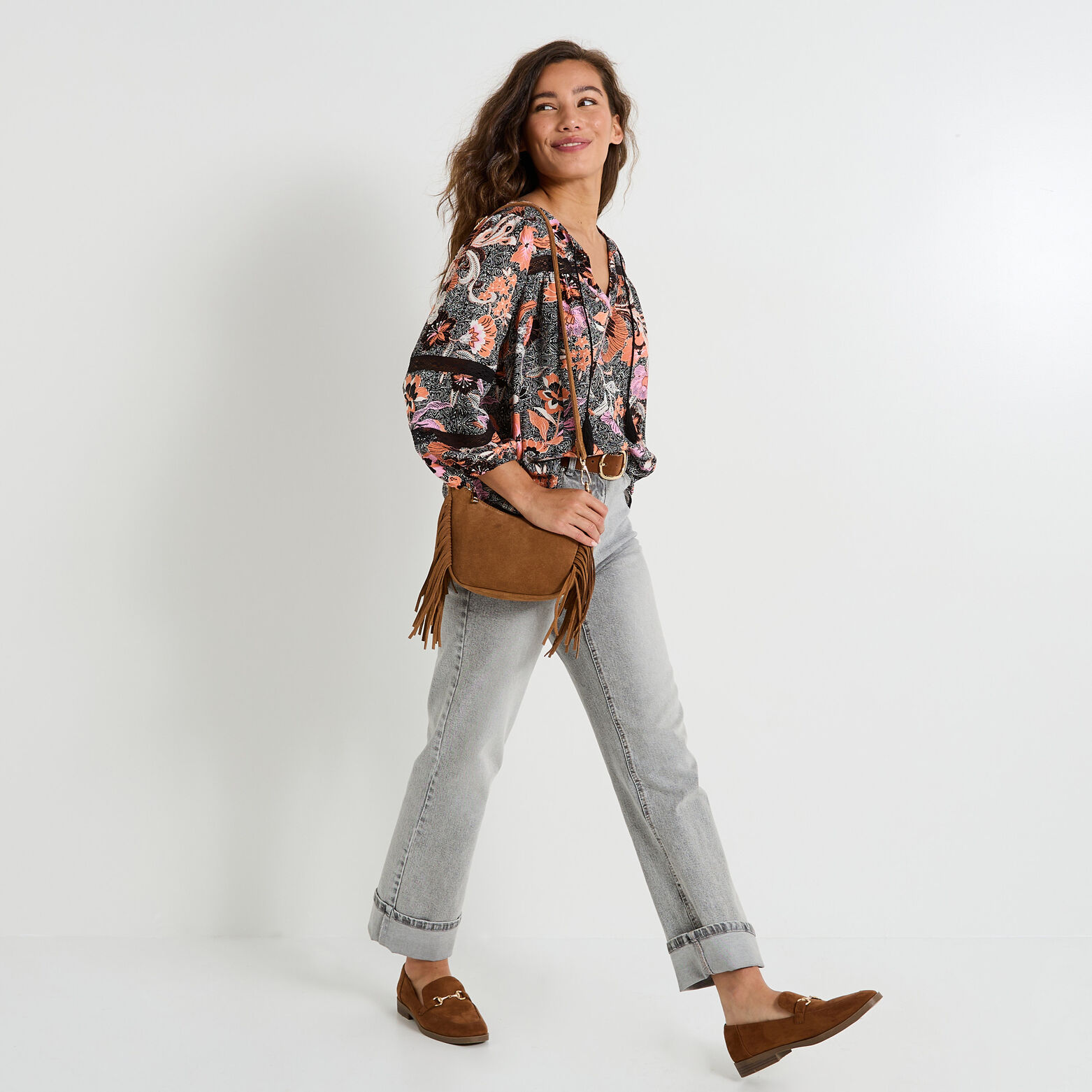 Blouse col V imprimée femme