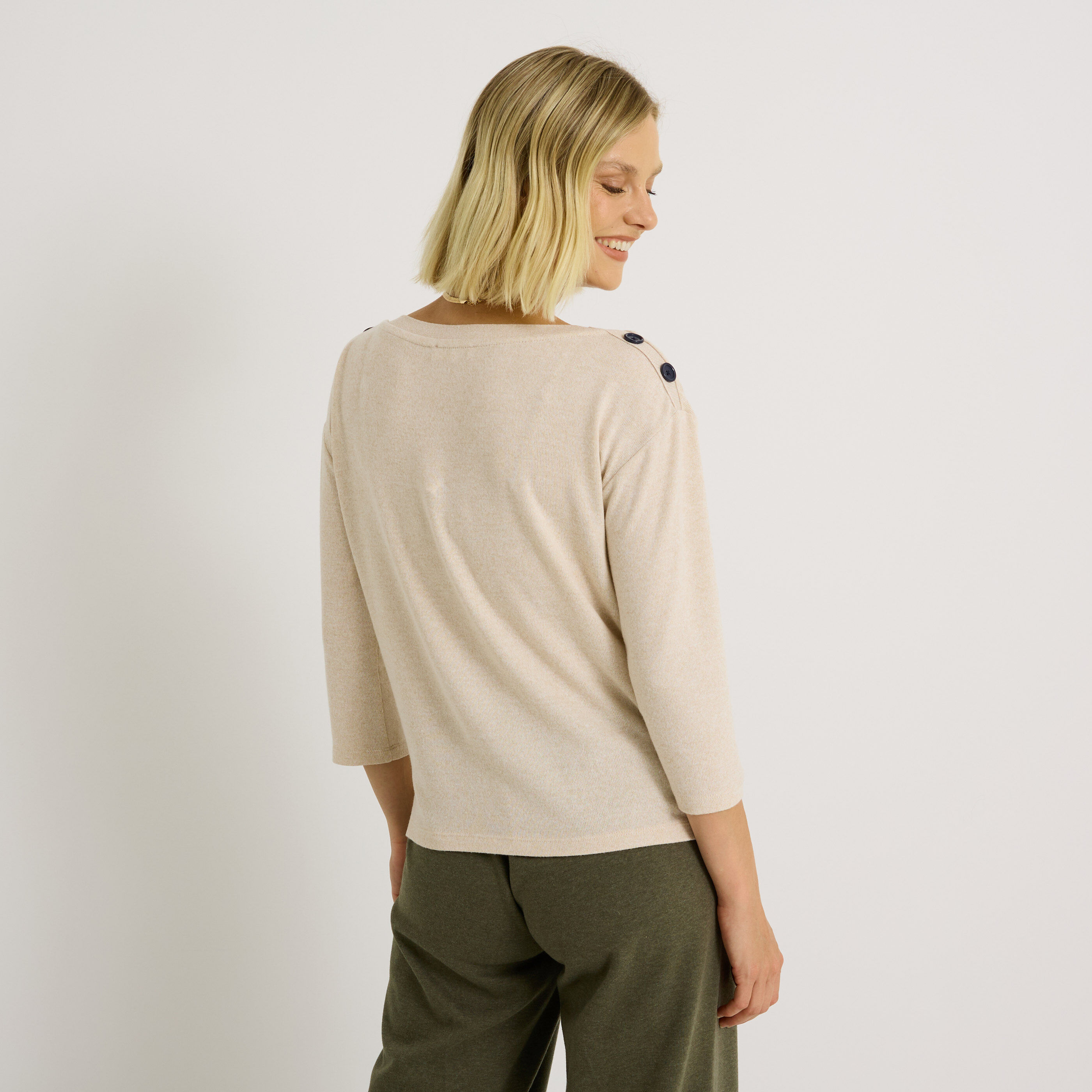 T-shirt col rond print chat femme