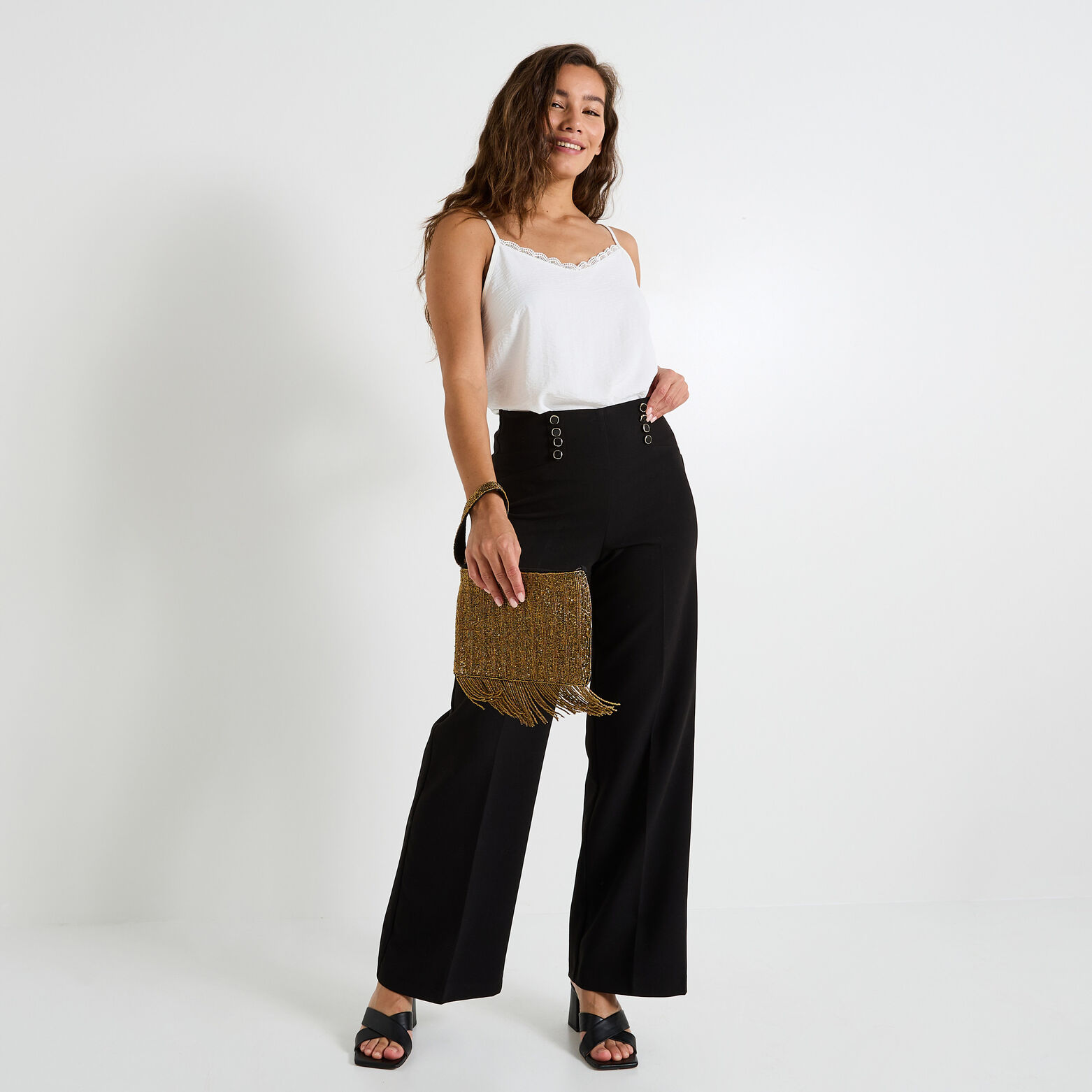 Pantalon large à pont femme
