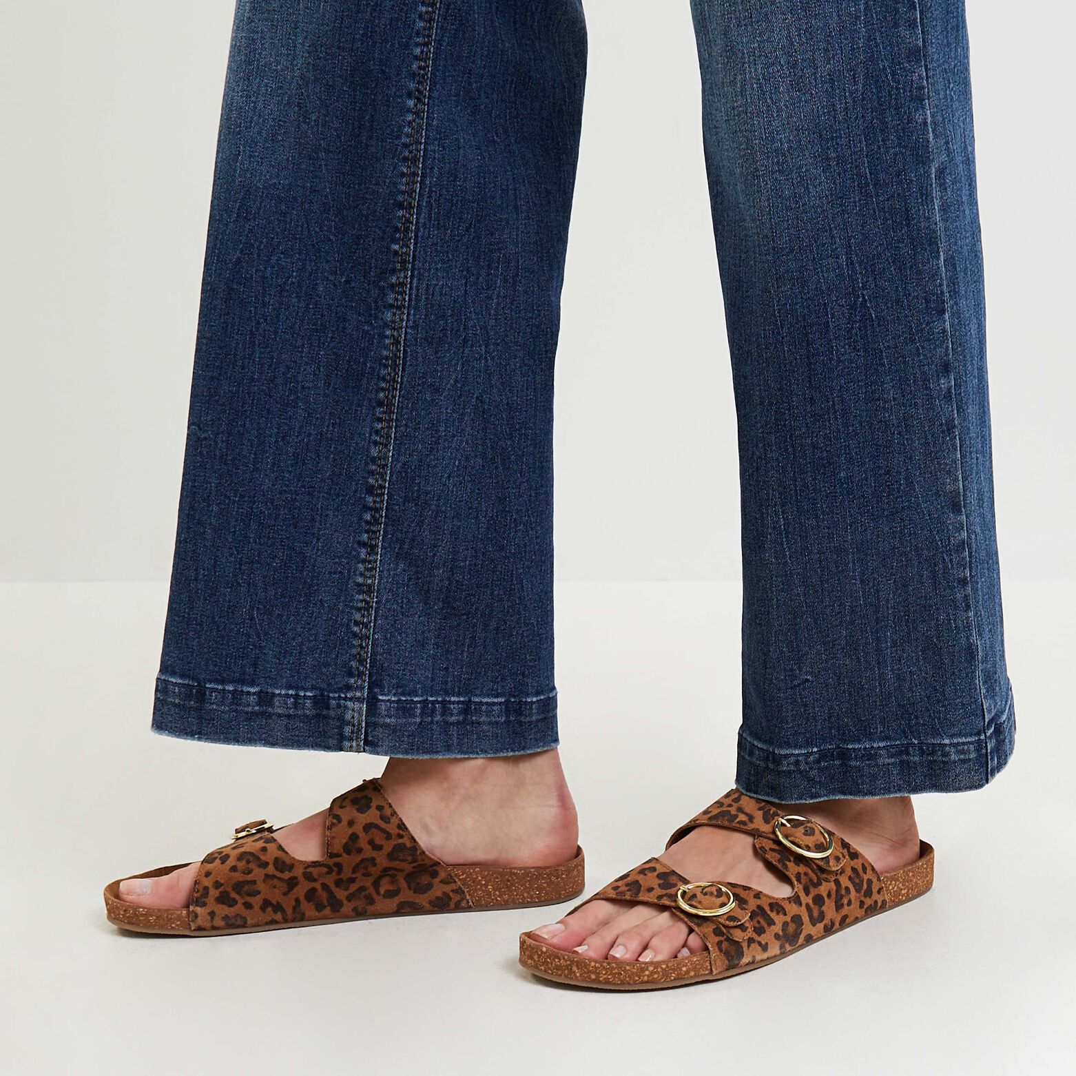 Mule léopard croûte de cuir femme