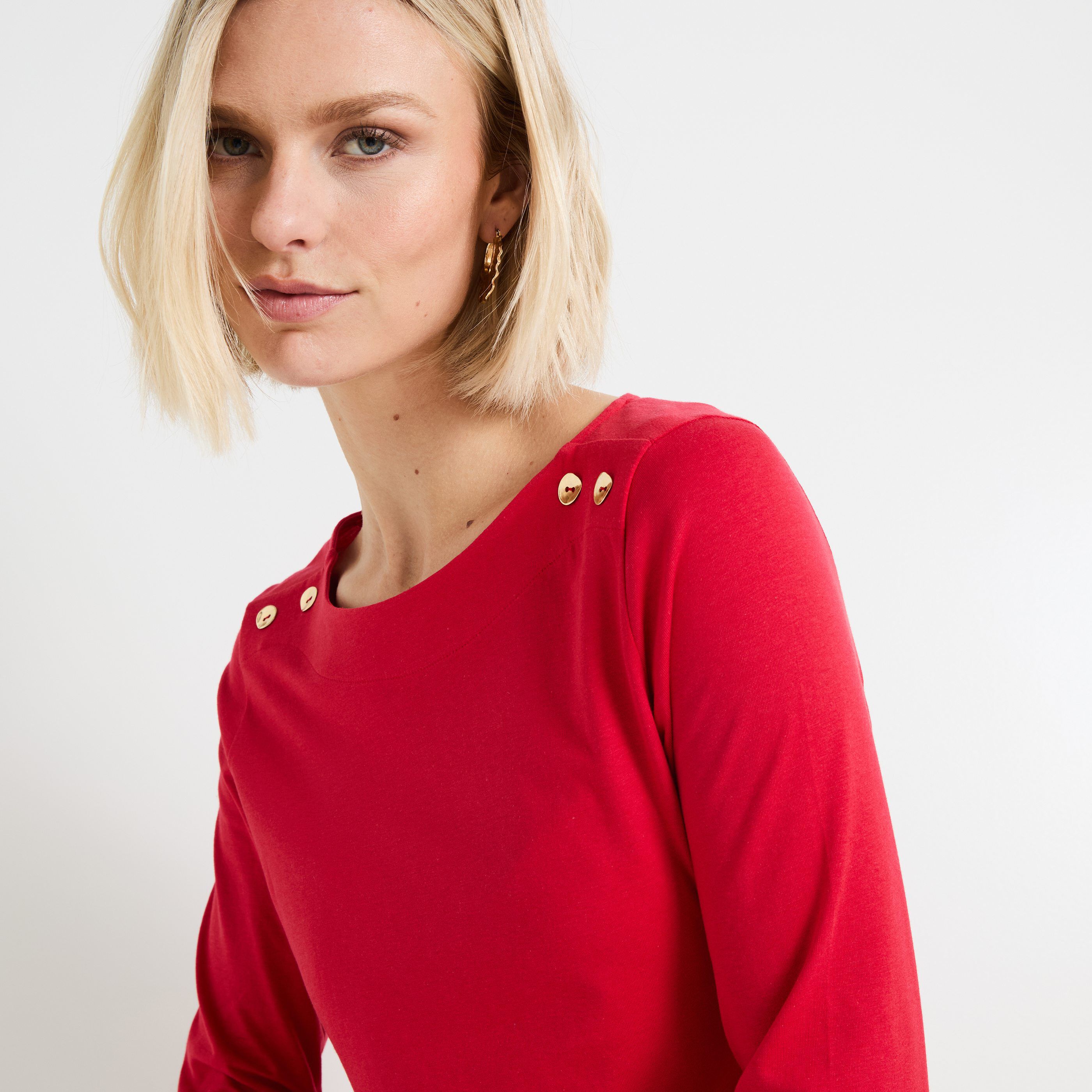 T shirt col bateau femme ROUGE Graindemalice