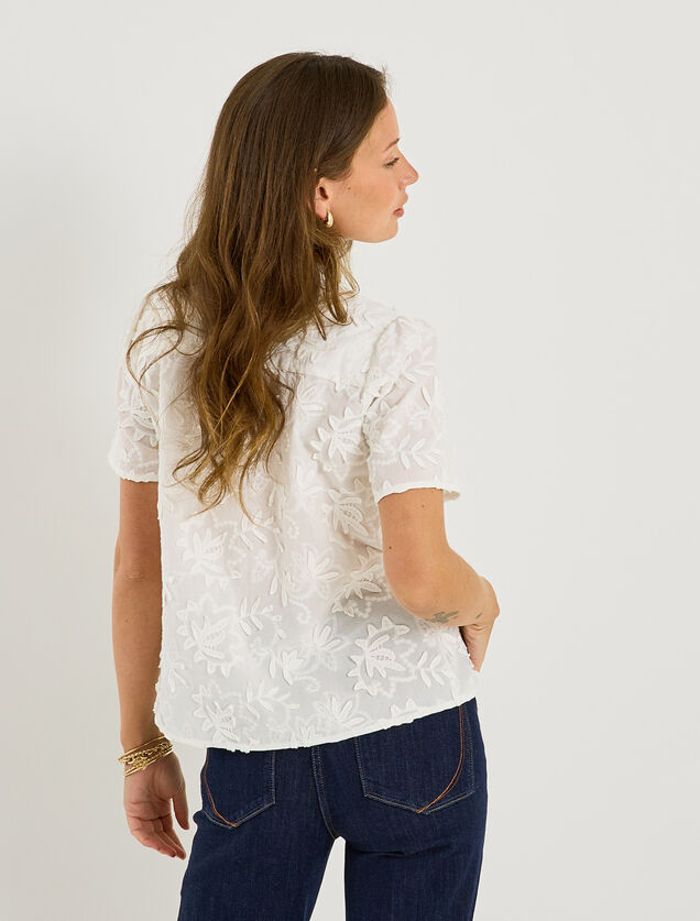 Blouse brod&eacute;e manches courtes femme