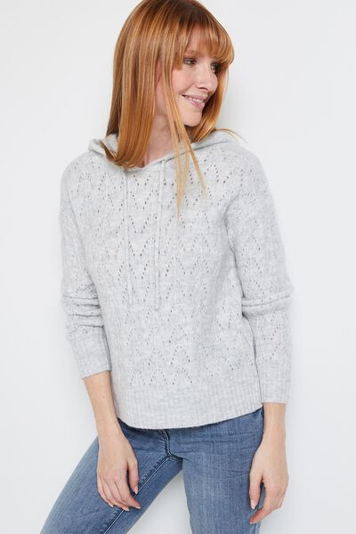 Pull ajouré à capuche femme