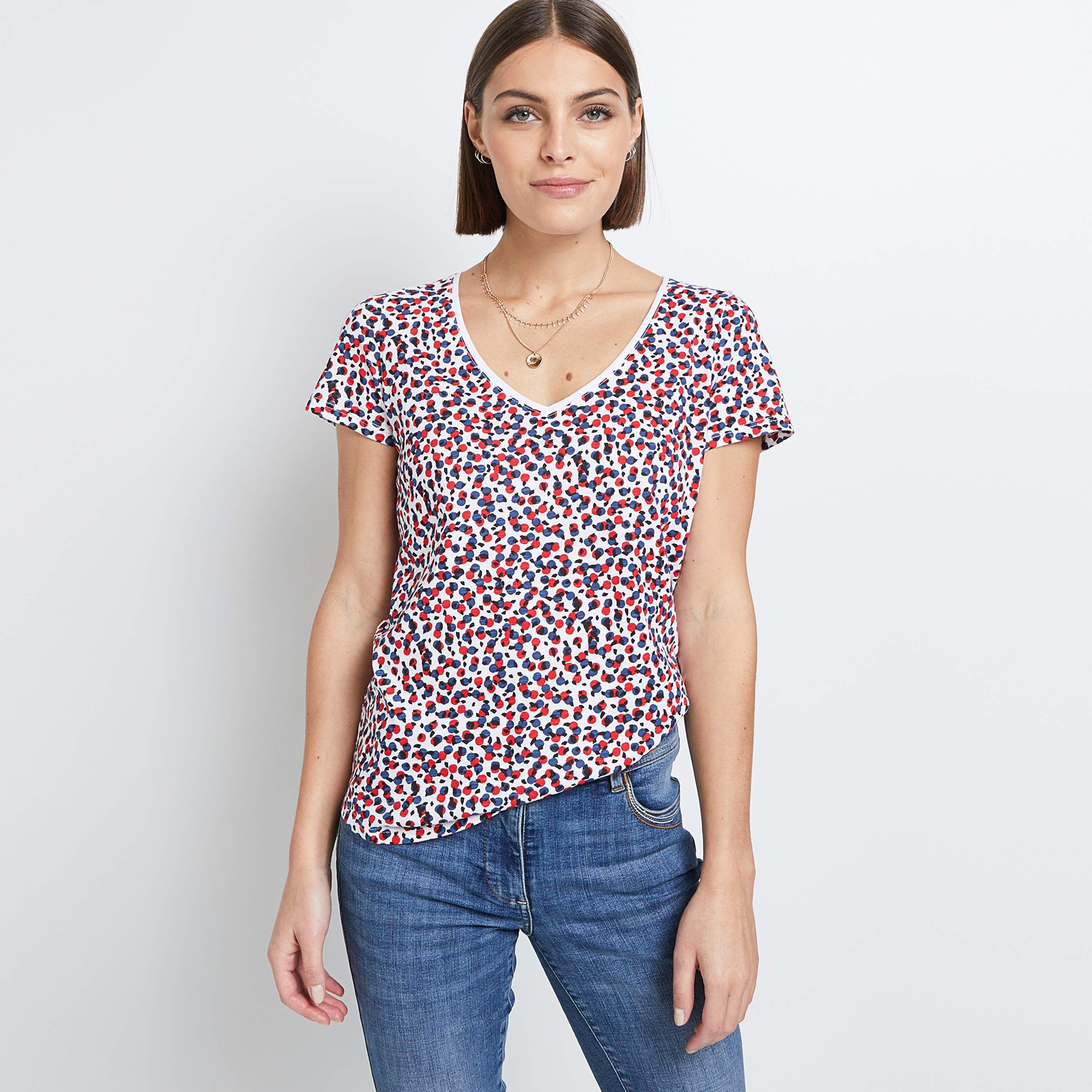 Tee shirt femme col v imprimé best sale