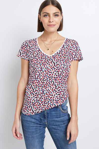 T-shirt imprimé col V femme