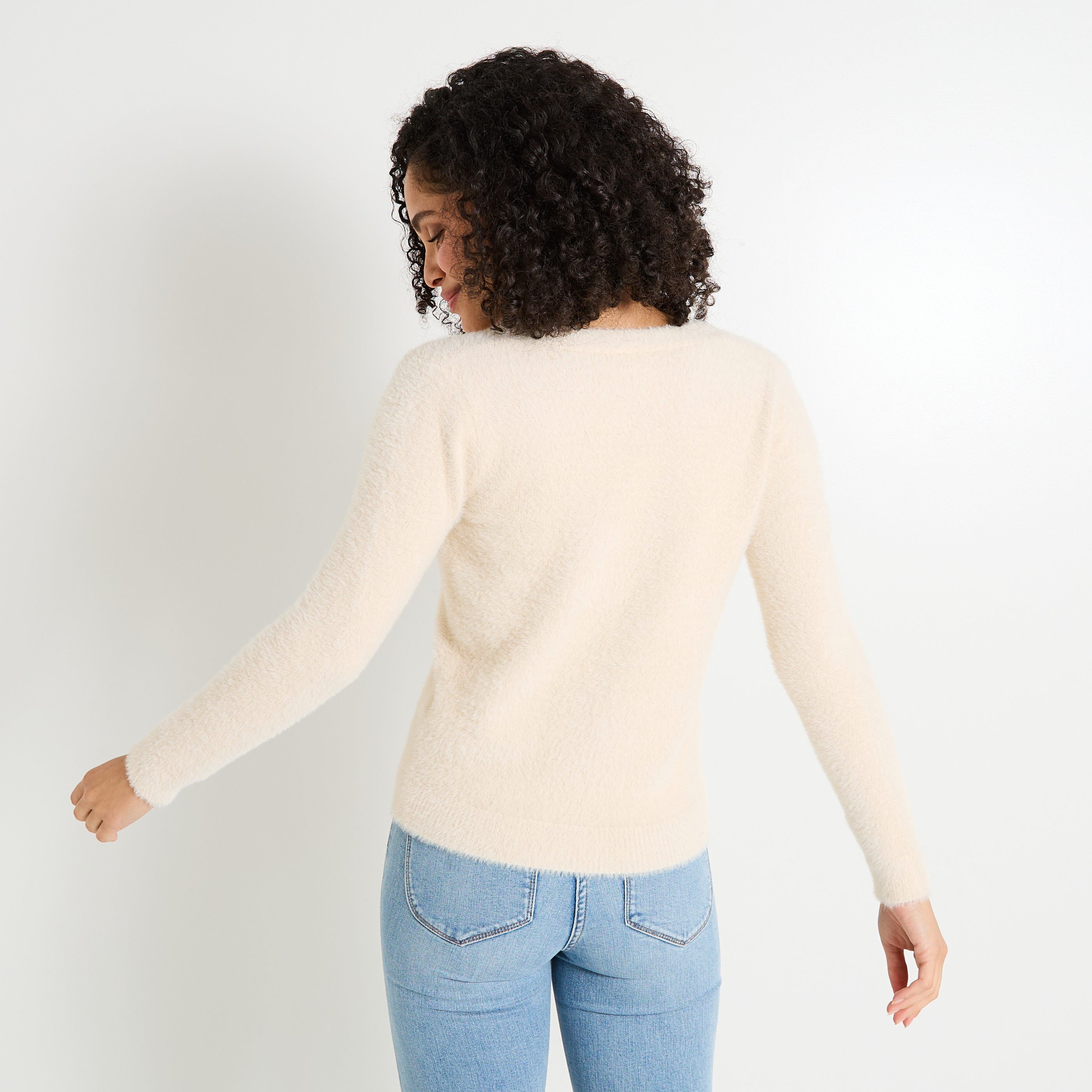 Gilet fluffy col V femme