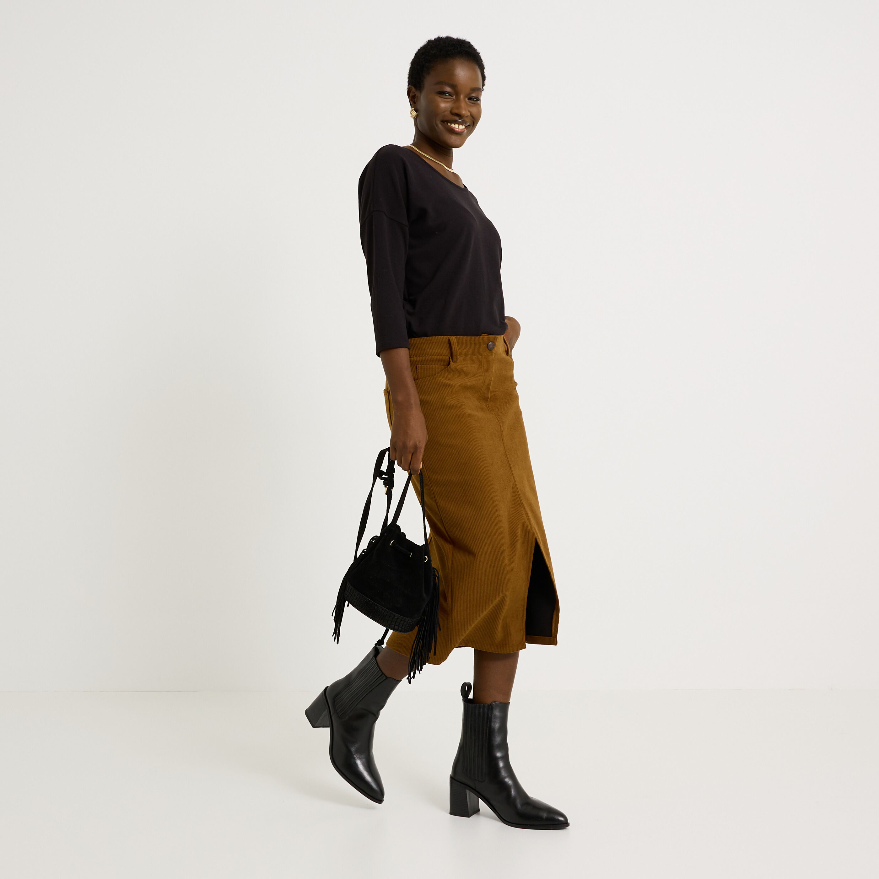 Jupe en velours mi-longue