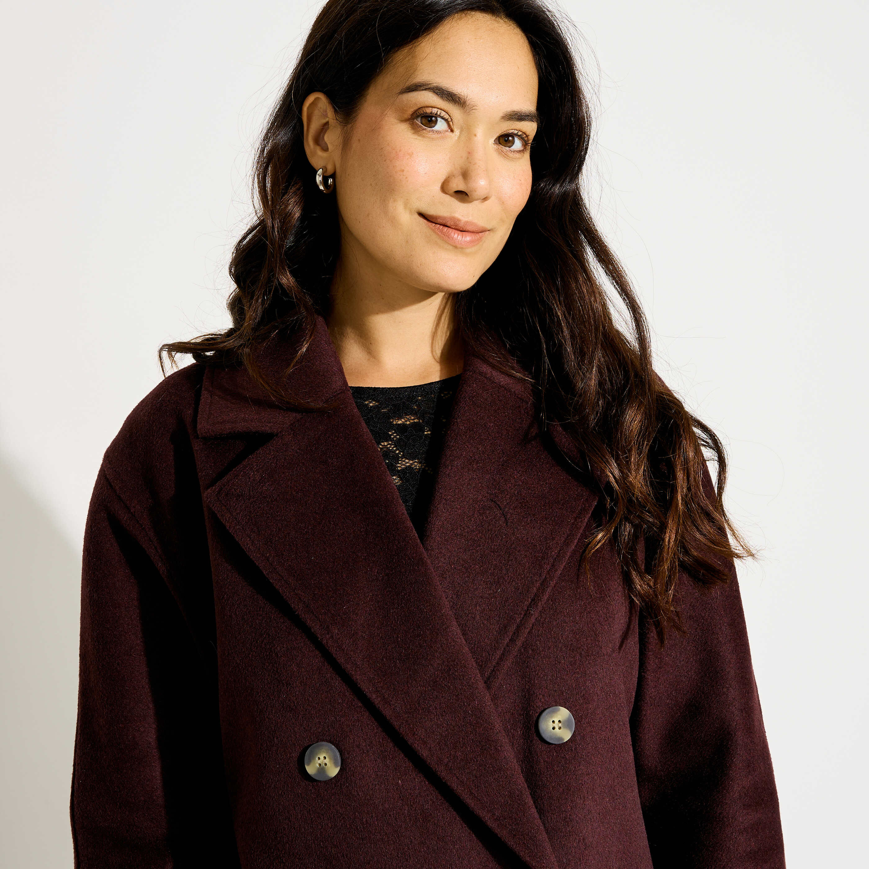Manteau long double boutonnage femme