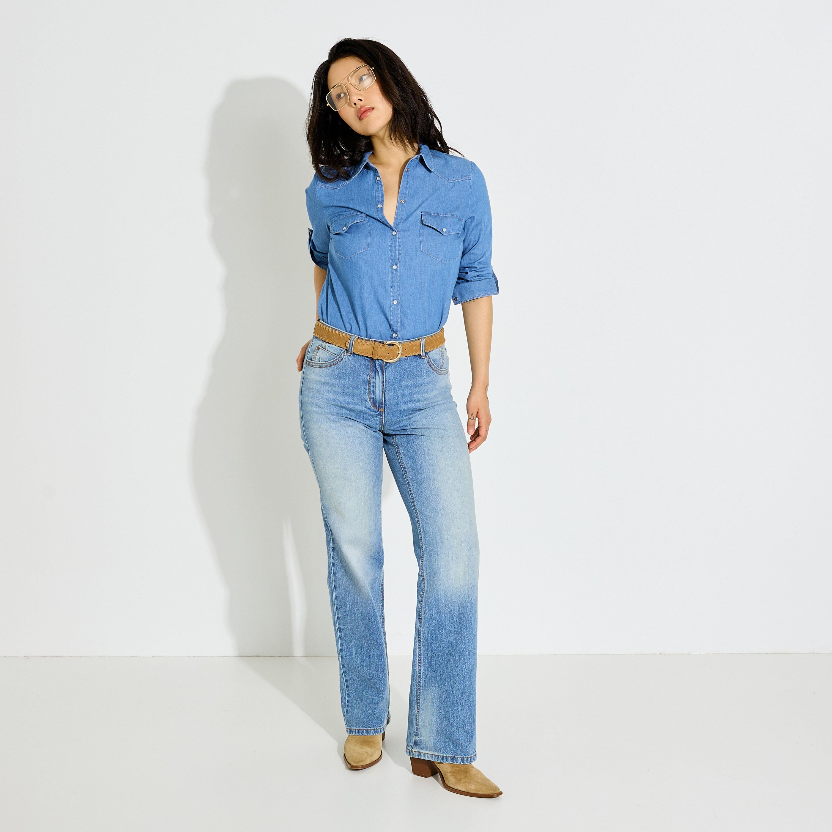 Chemisier en jean col chemise femme
