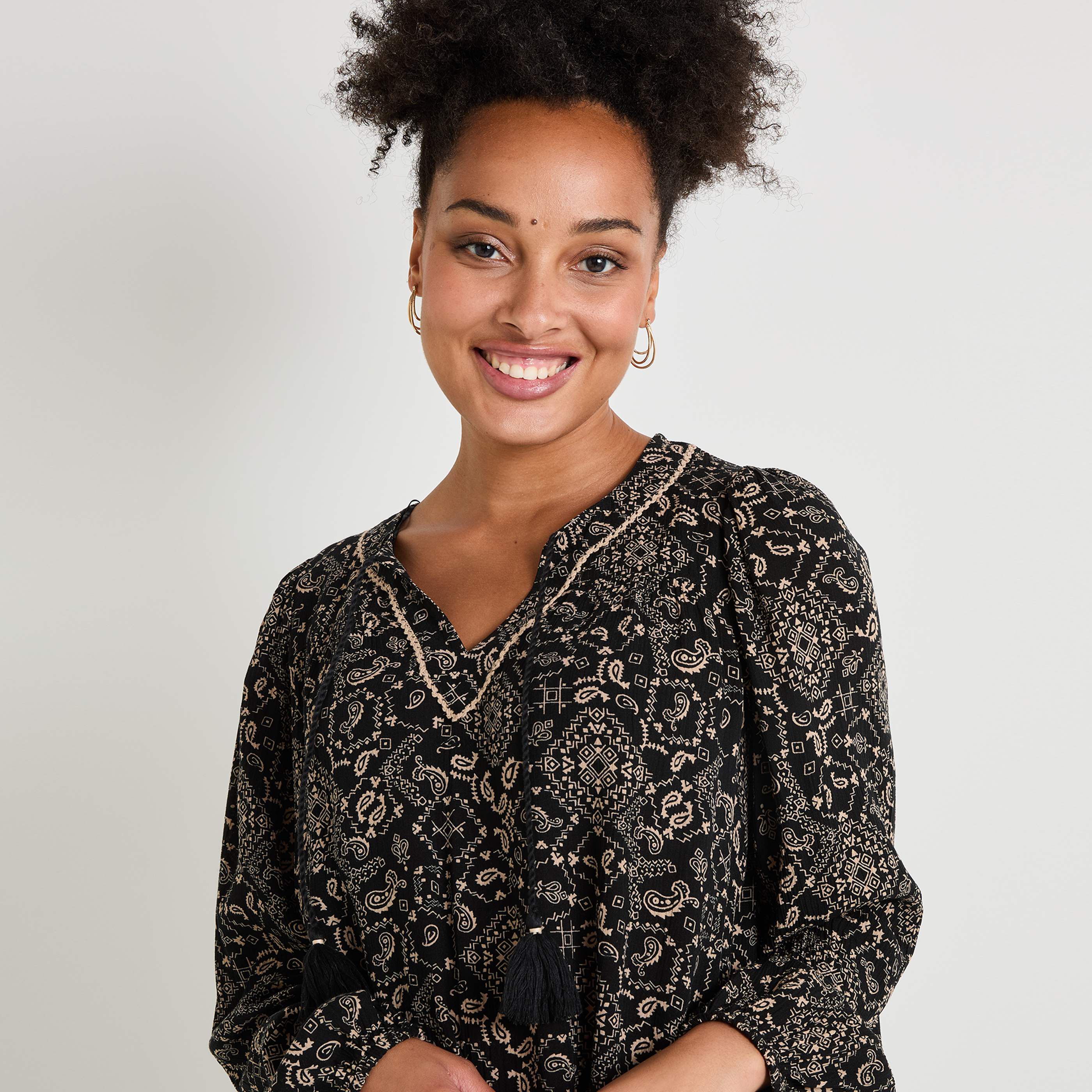 Blouse imprim&eacute;e col V femme