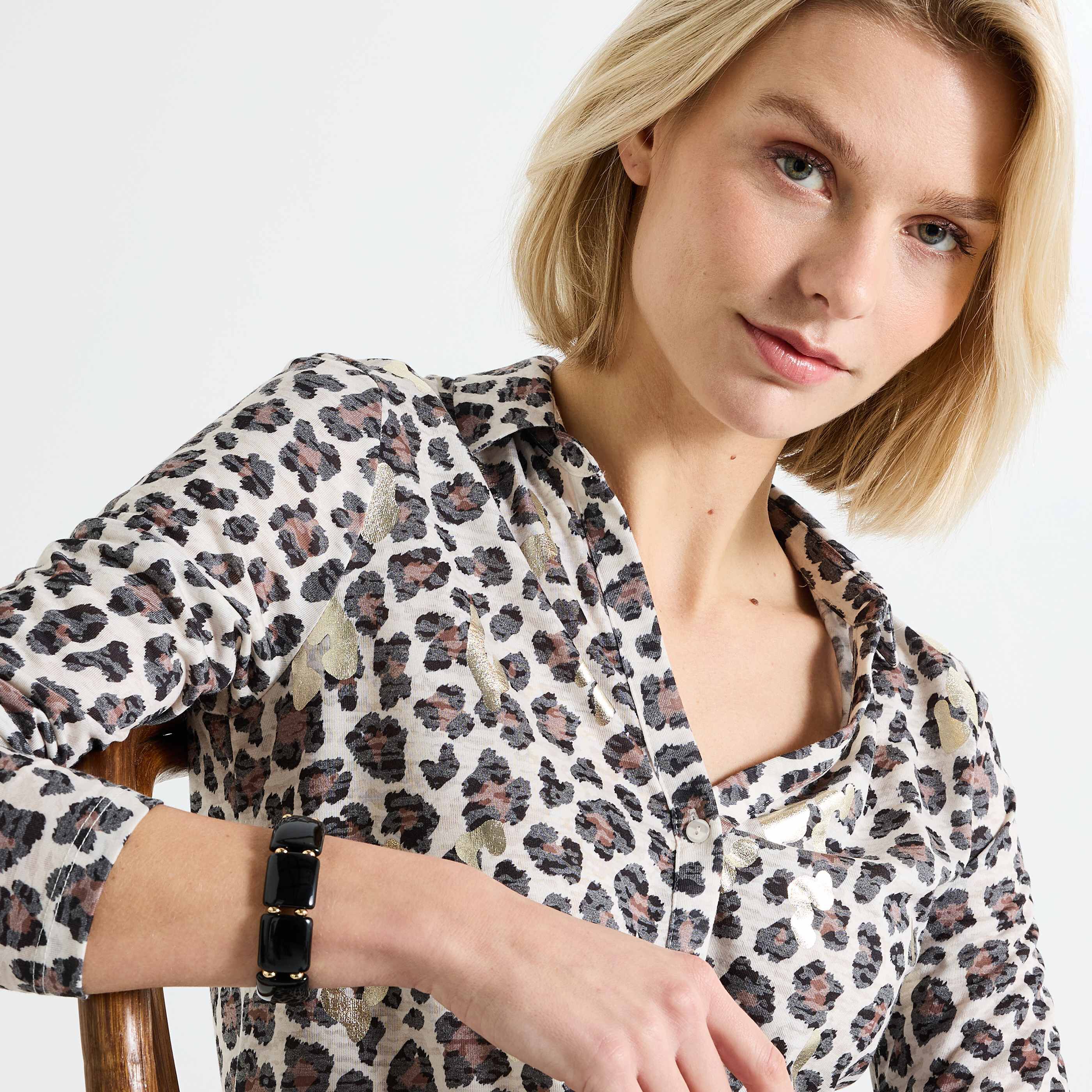 Chemise imprim&eacute; l&eacute;opard femme