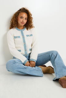 Gilet fluffy détail en denim femme