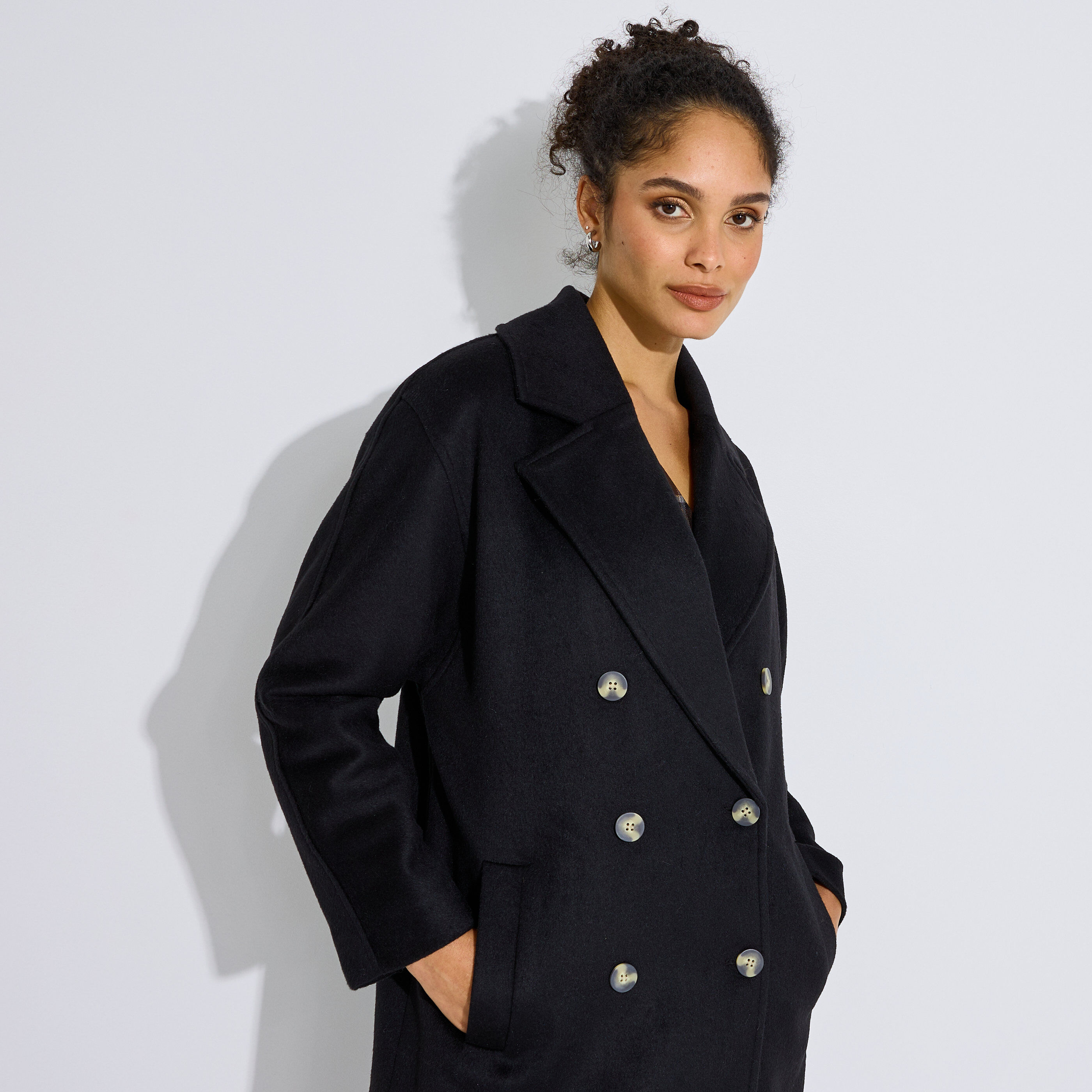Manteau long double boutonnage femme