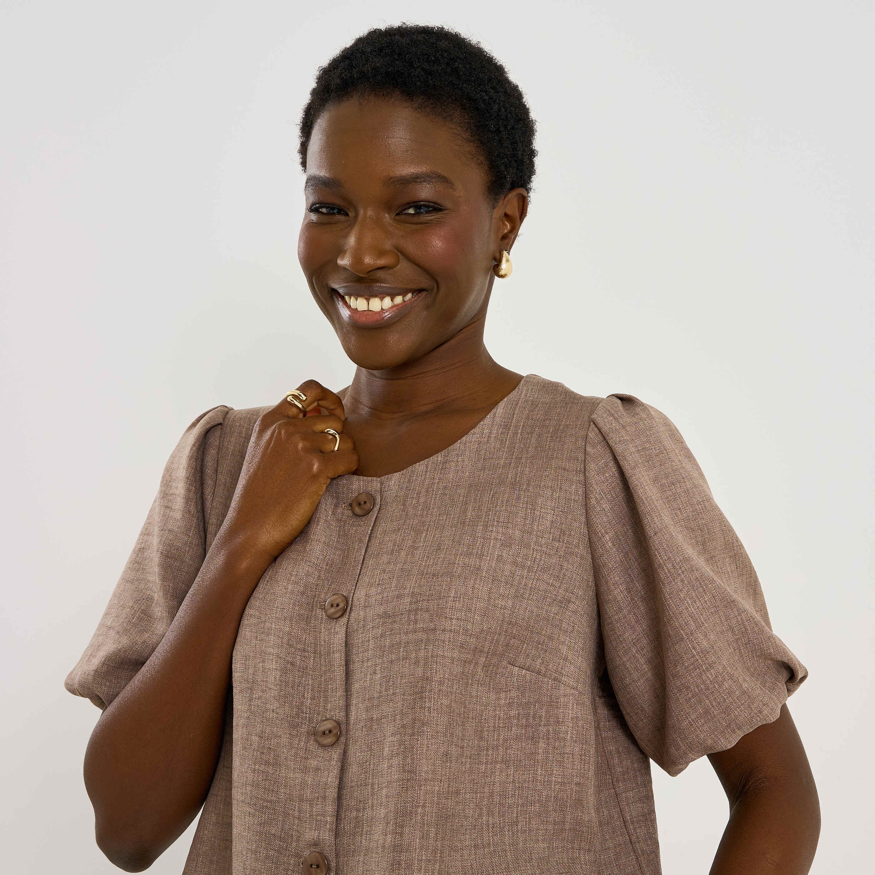 Chemise col rond manches ballon femme