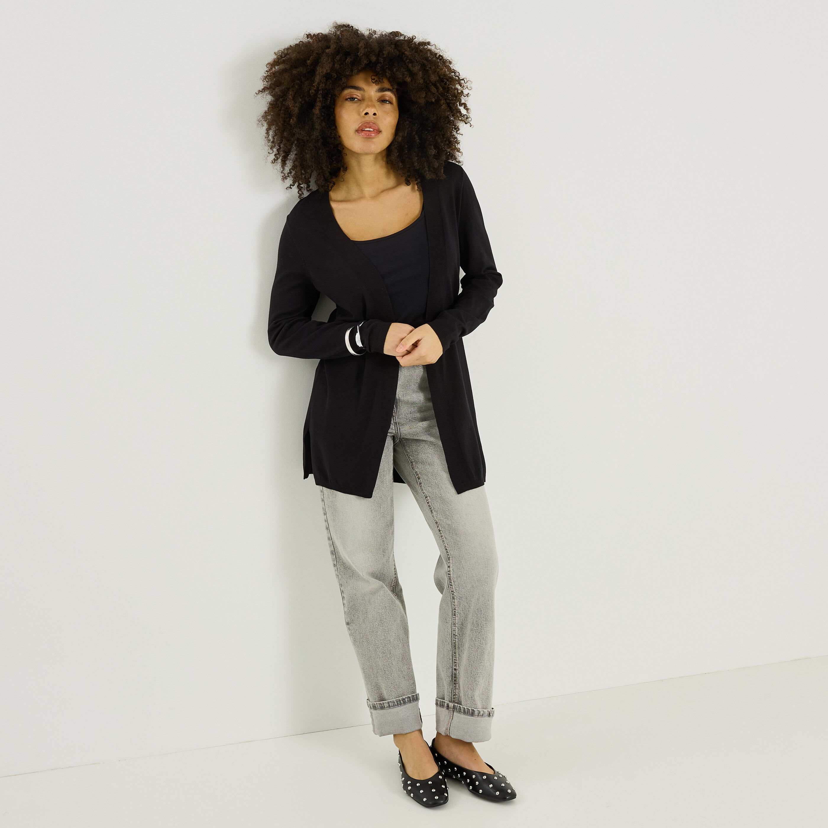 Gilet long uni femme