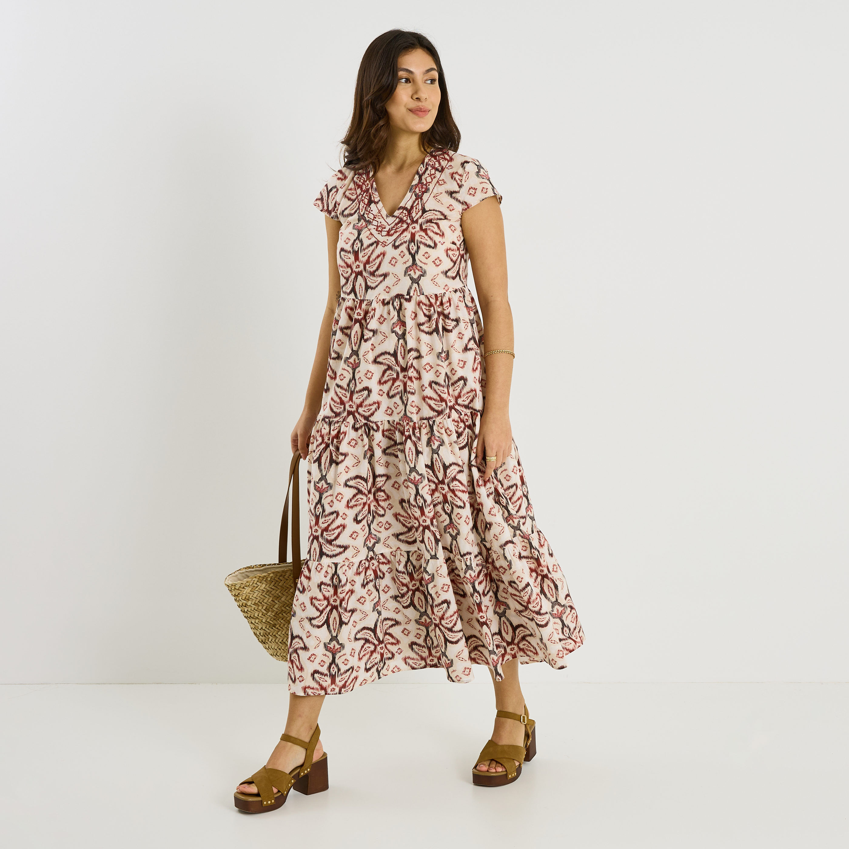 Robe longue boh&egrave;me imprim&eacute;e