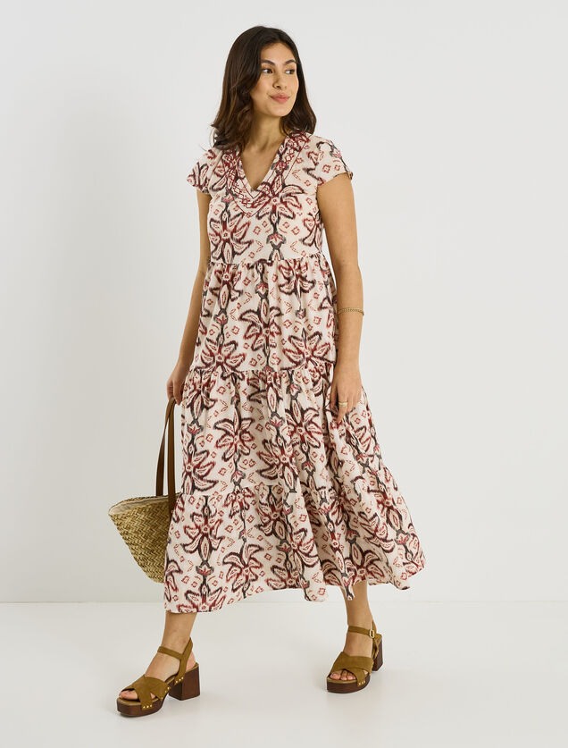 Robe longue boh&egrave;me imprim&eacute;e