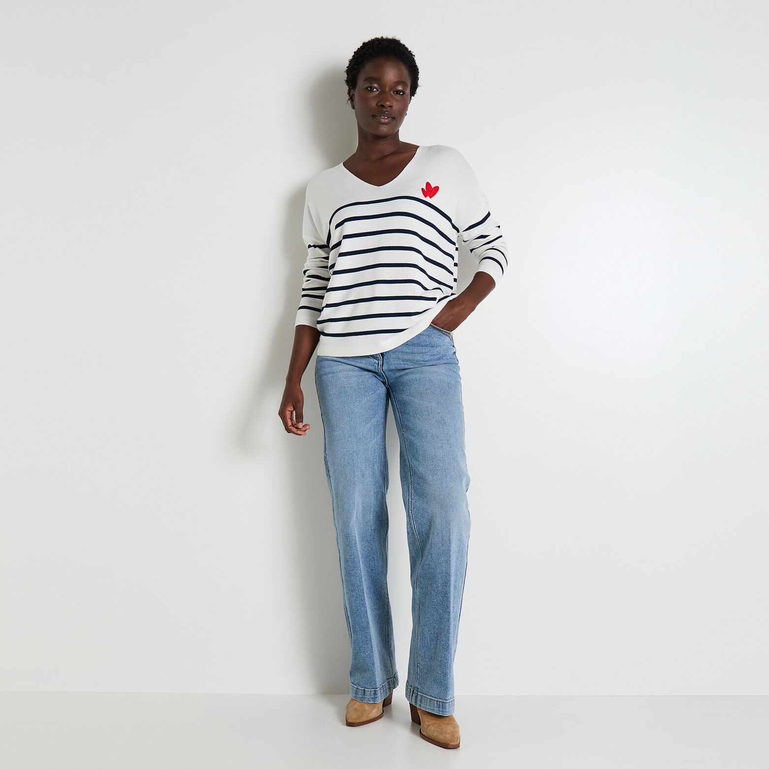 Pull col V femme