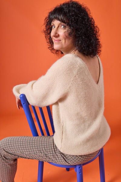 Pull fluffy à col V femme