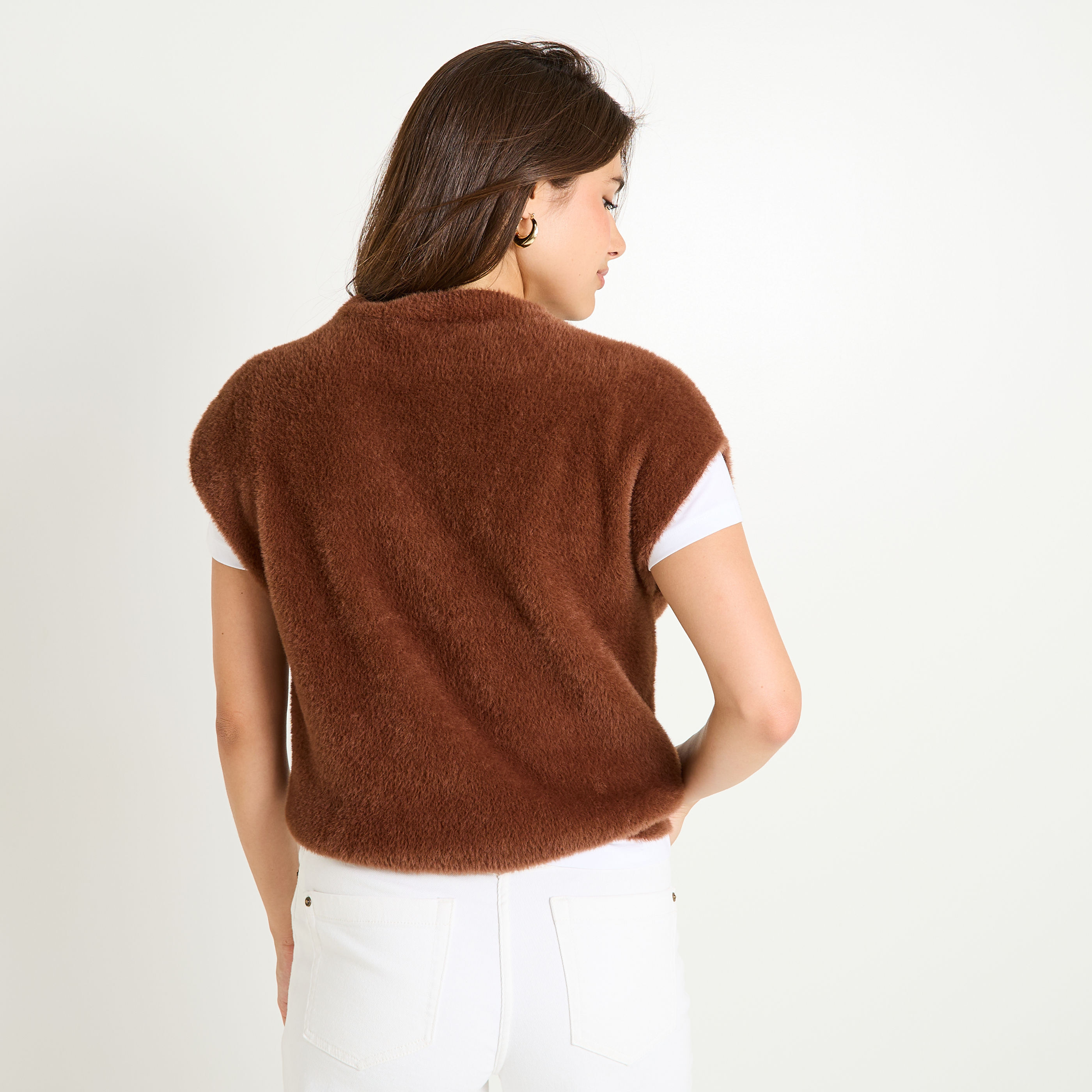 Pull sans manches fluffy femme
