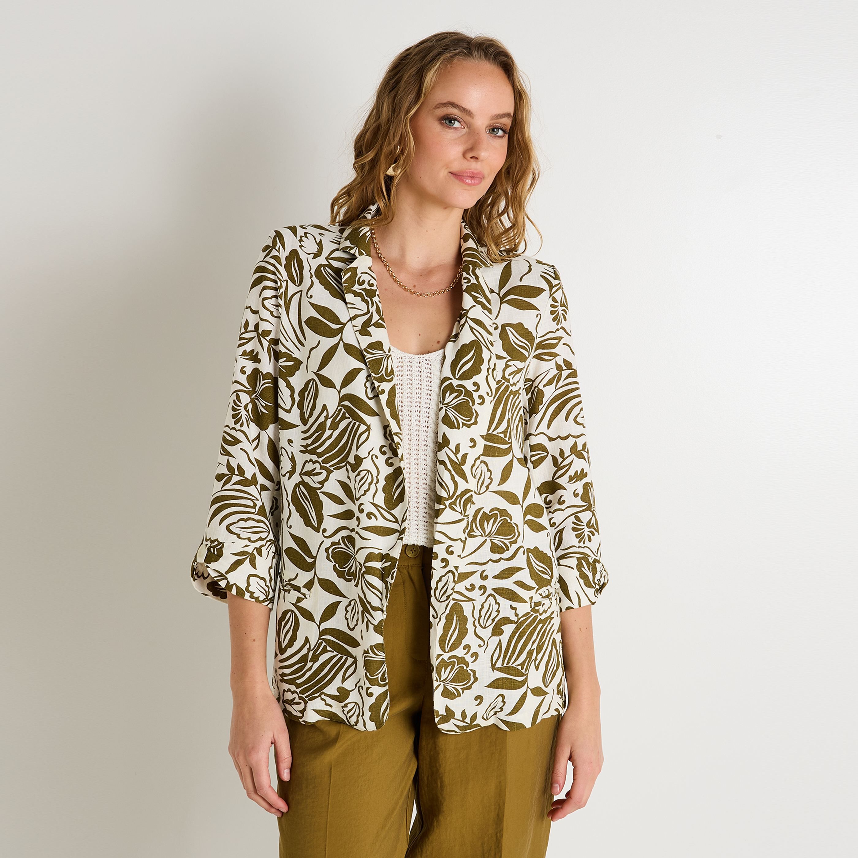 Blazer imprim&eacute; feuillage femme