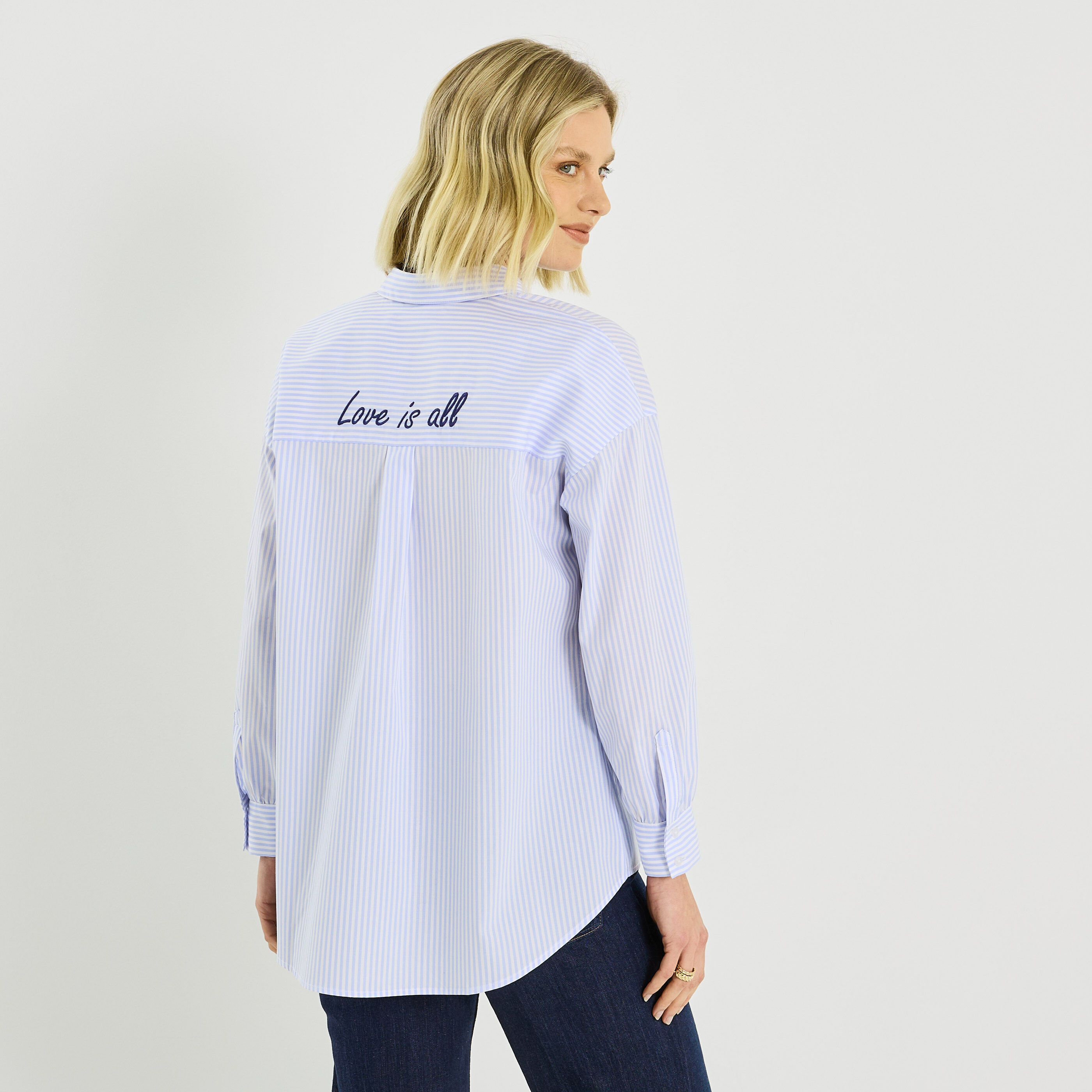 Chemise brod&eacute;e &agrave; rayures femme