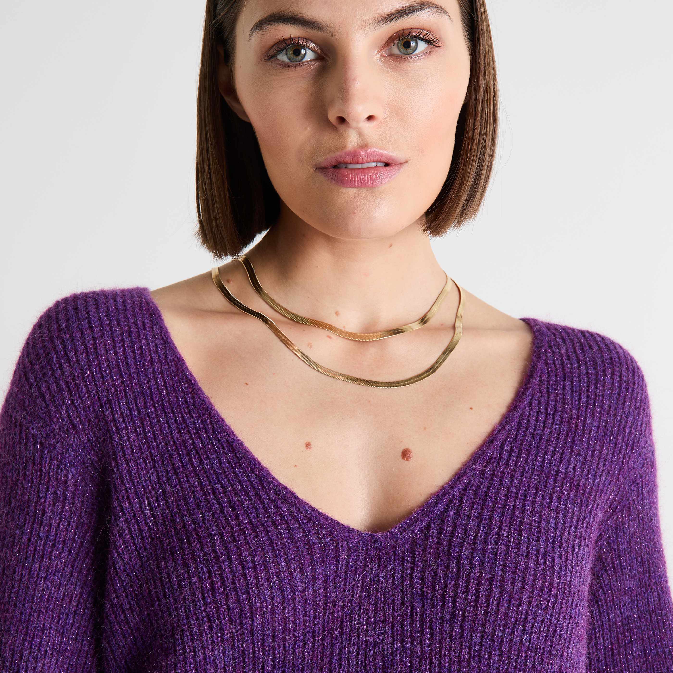 Pull col V femme