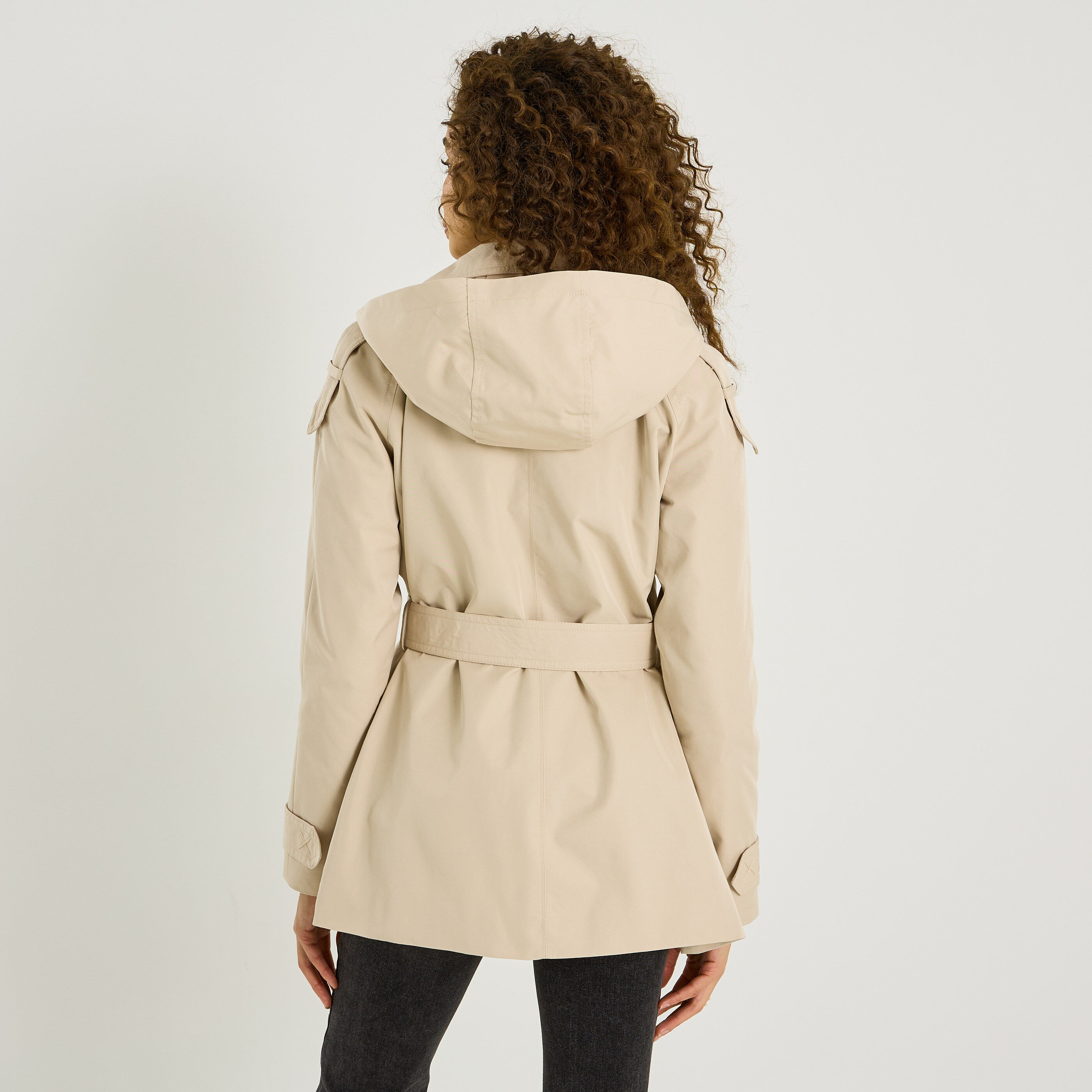 Trench mi-long &agrave; capuche amovible femme