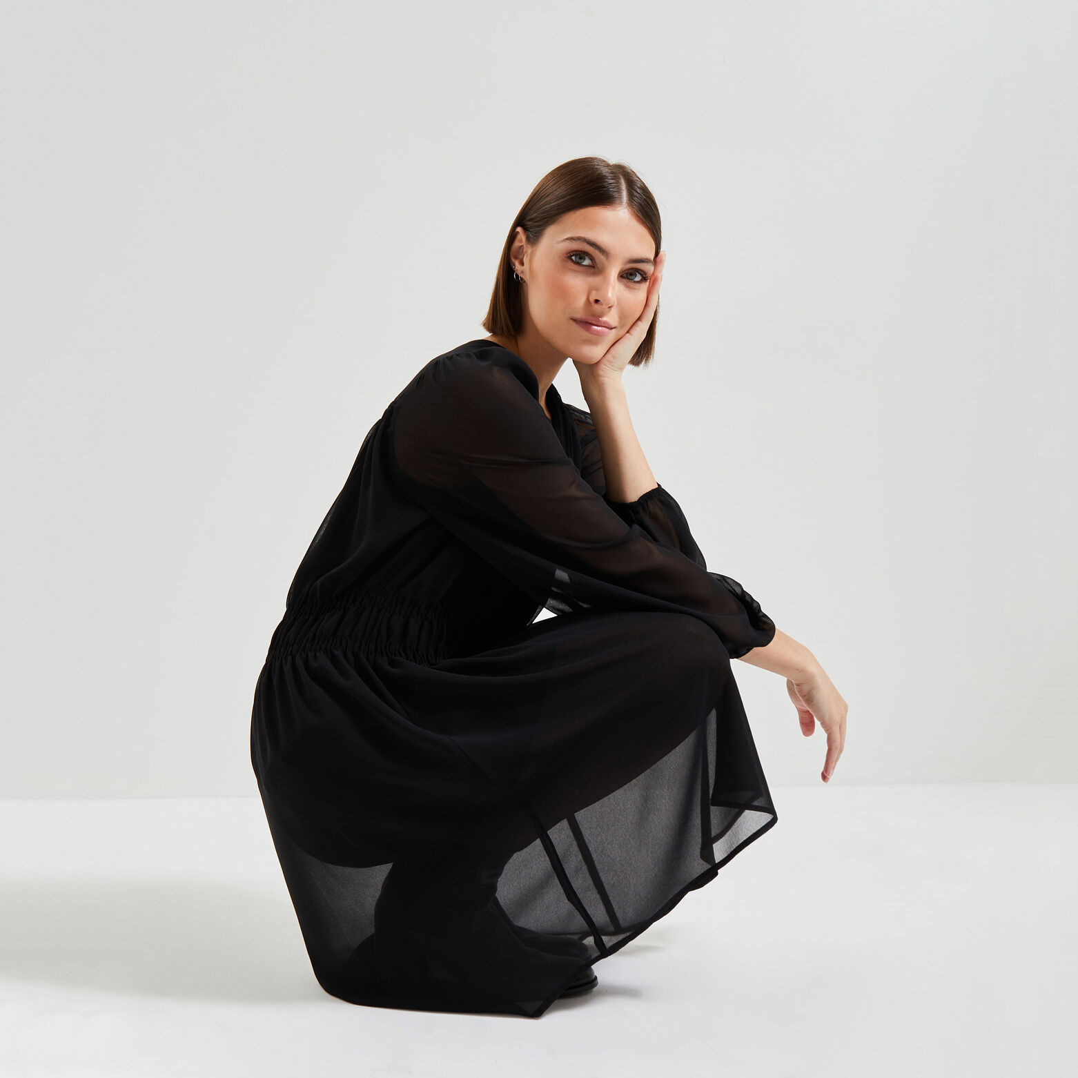 Robe voile manches longues femme