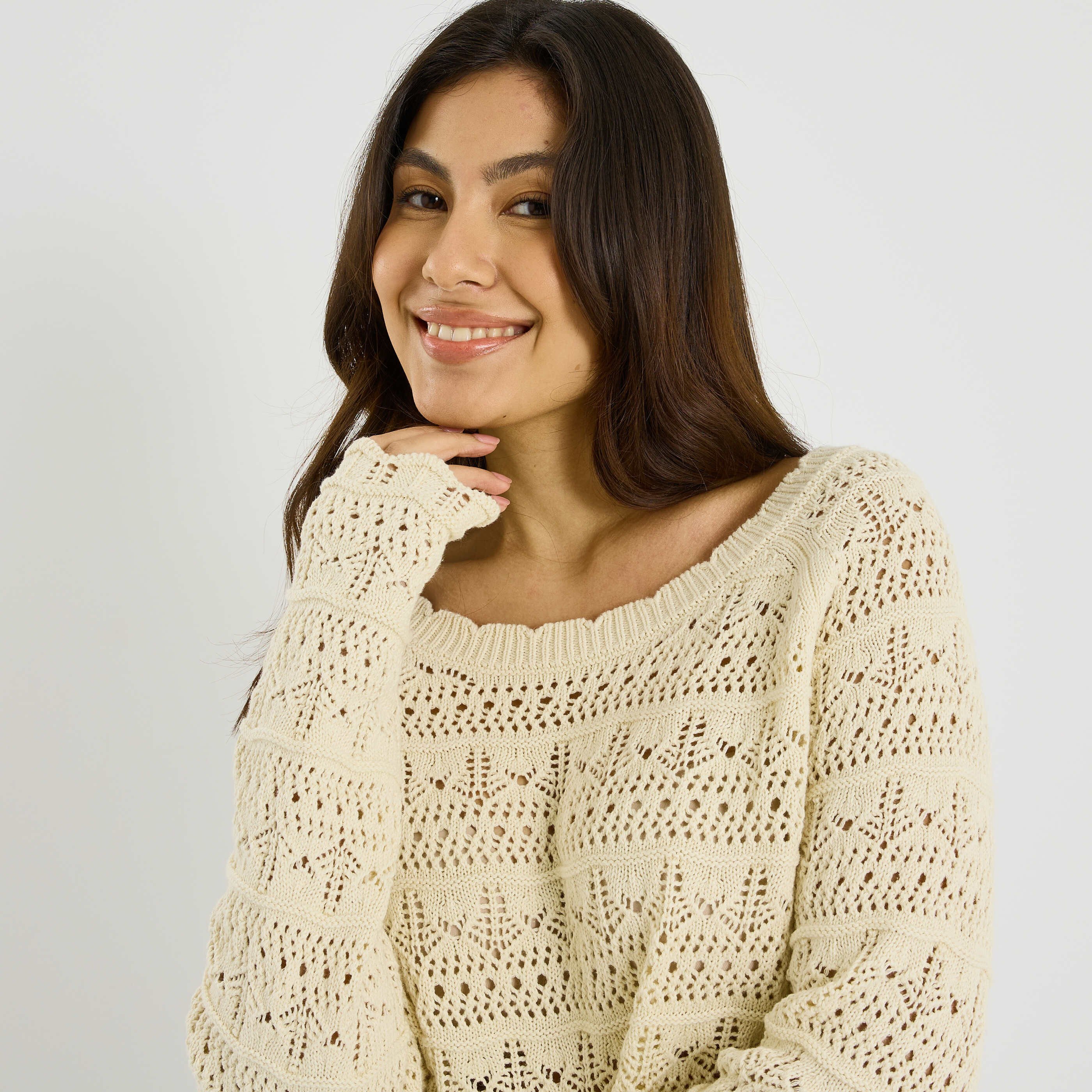 Pull en mailles ajour&eacute;es femme