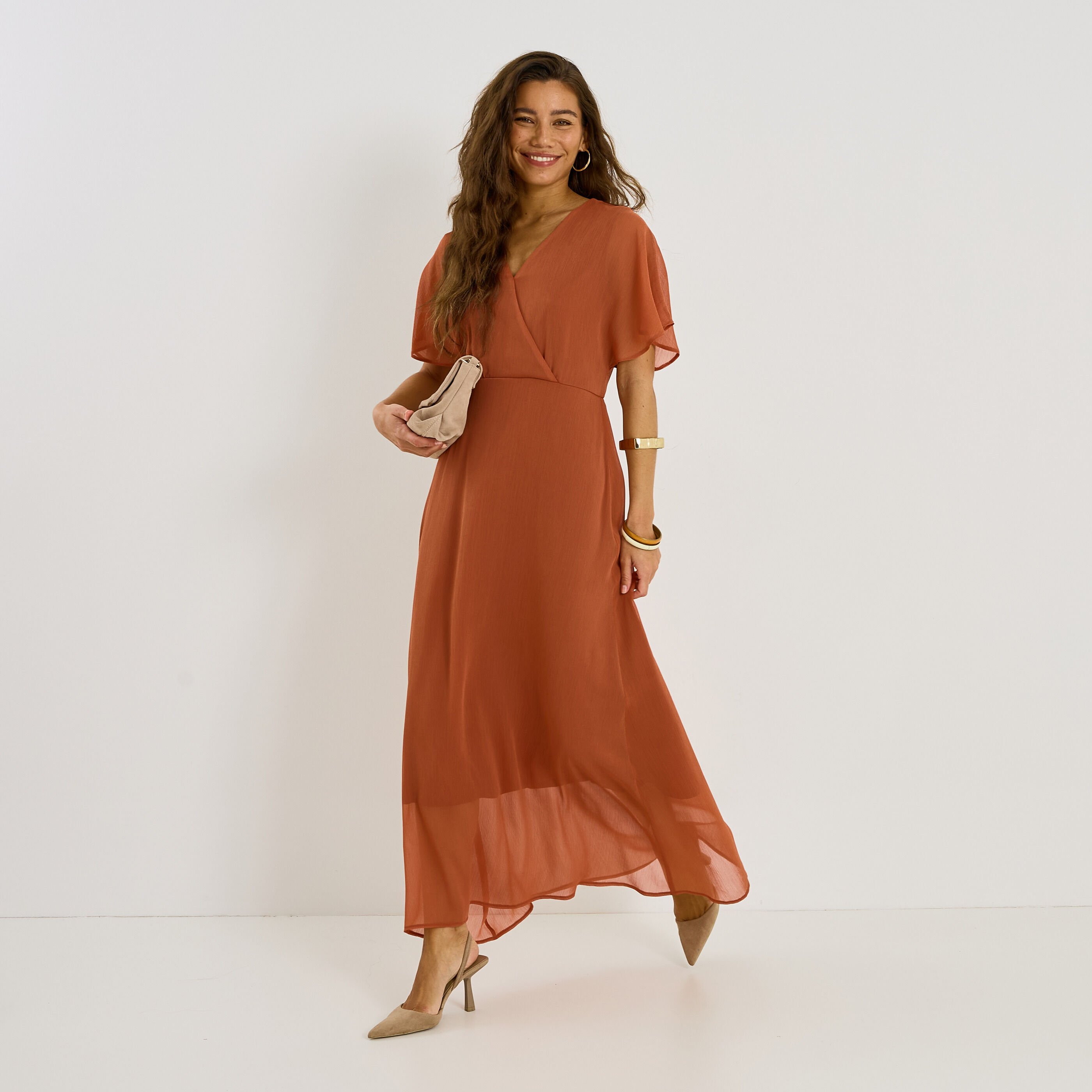 Robe longue voile cache-c&oelig;ur 