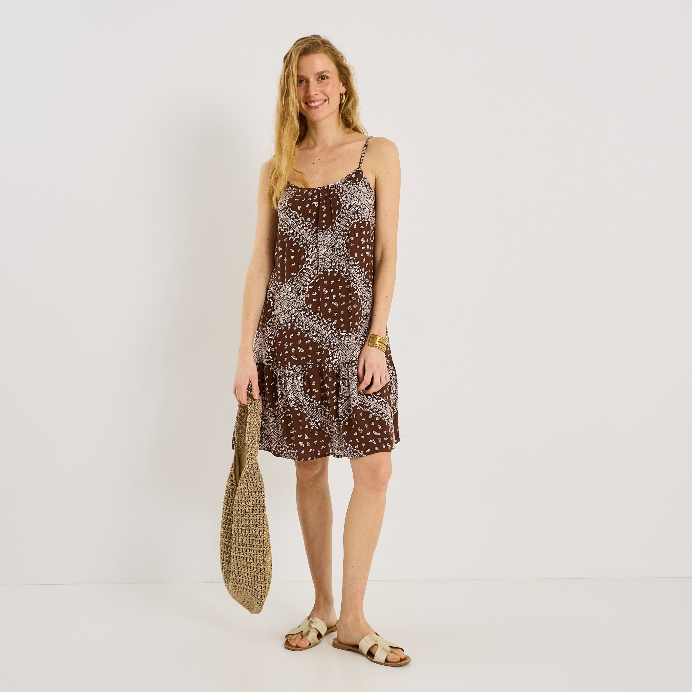 Robe courte imprim&eacute; bandana &agrave; bretelles 