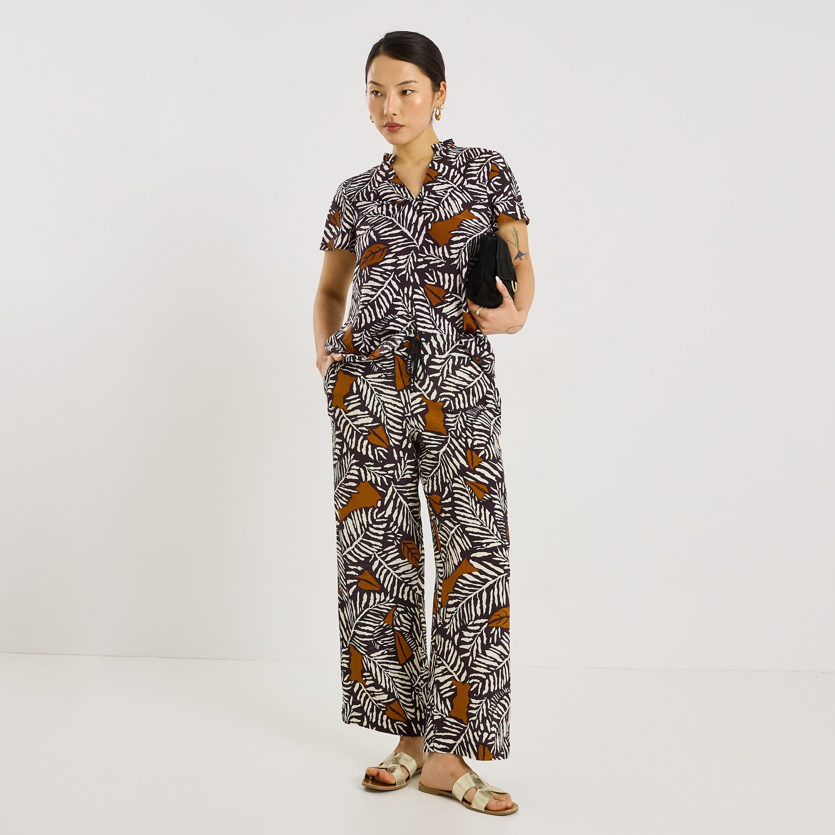 Pantalon fluide imprim&eacute; femme