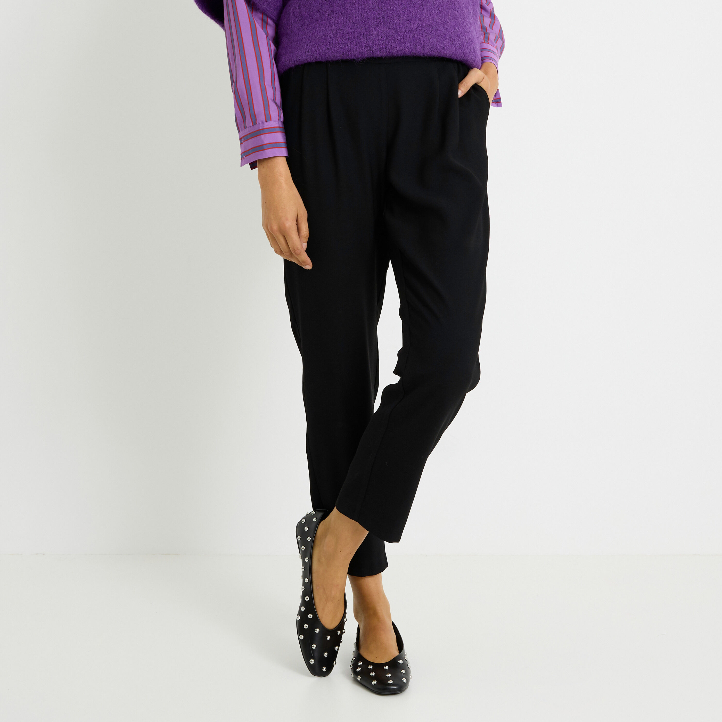 Pantalon fluide taille &eacute;lastiqu&eacute;e femme