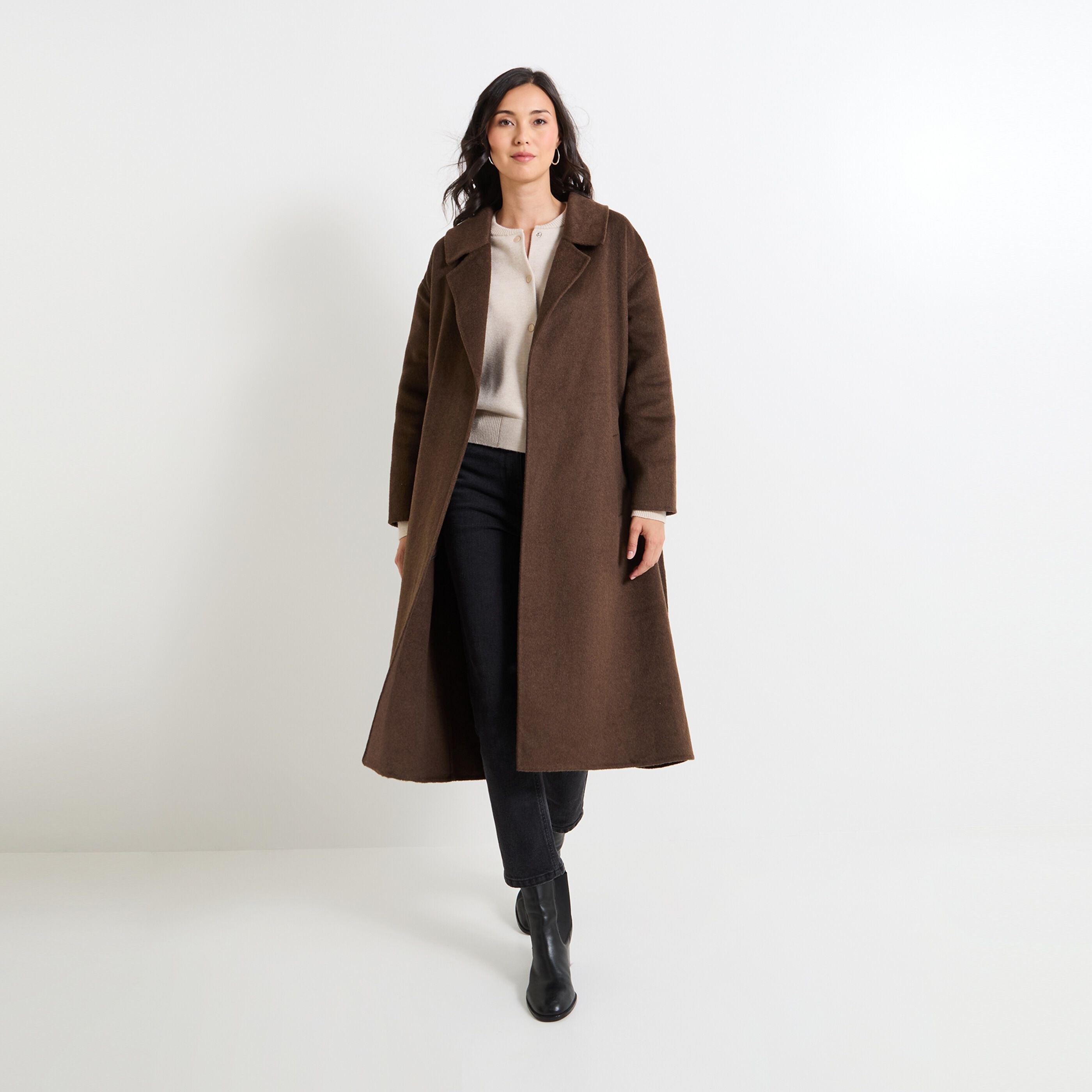 Manteau long a nouer femme MARRON Graindemalice