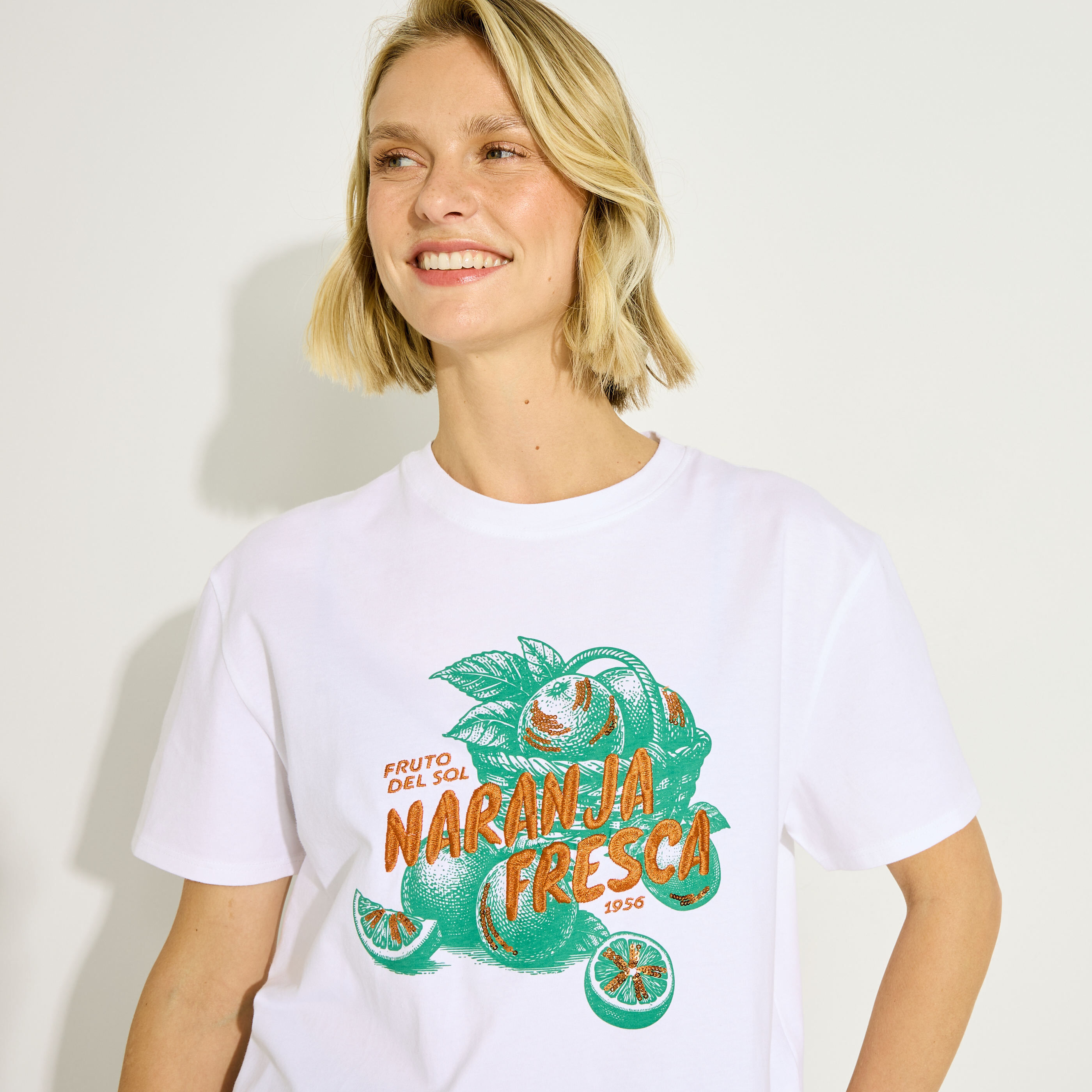 T-shirt imprim&eacute; avec sequins femme