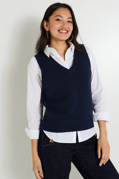 Pull sans manches à col V femme