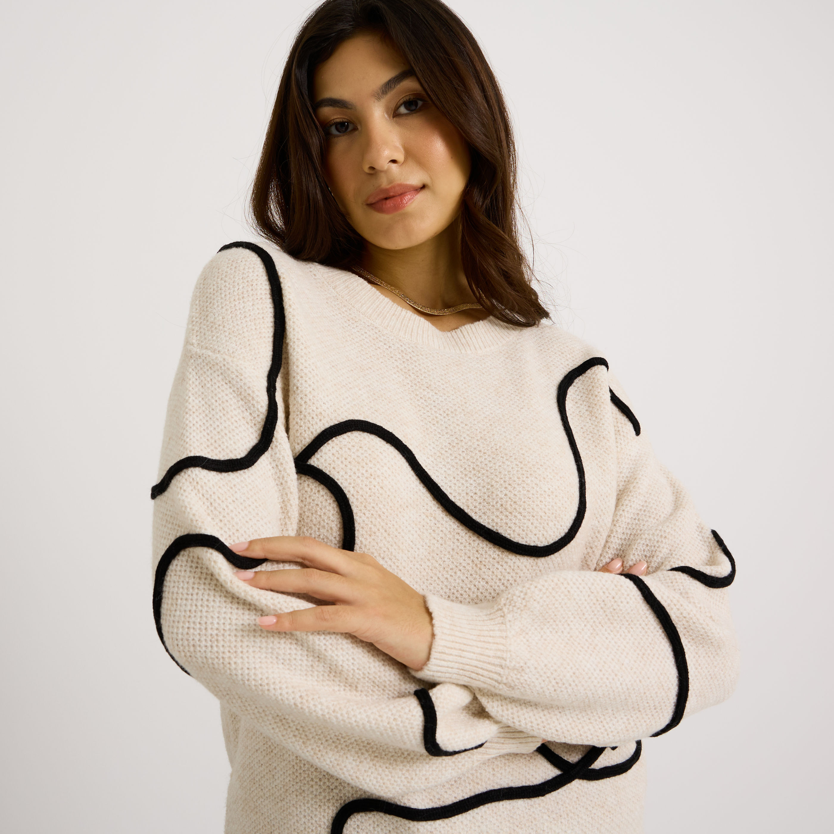 Pull col rond cording femme